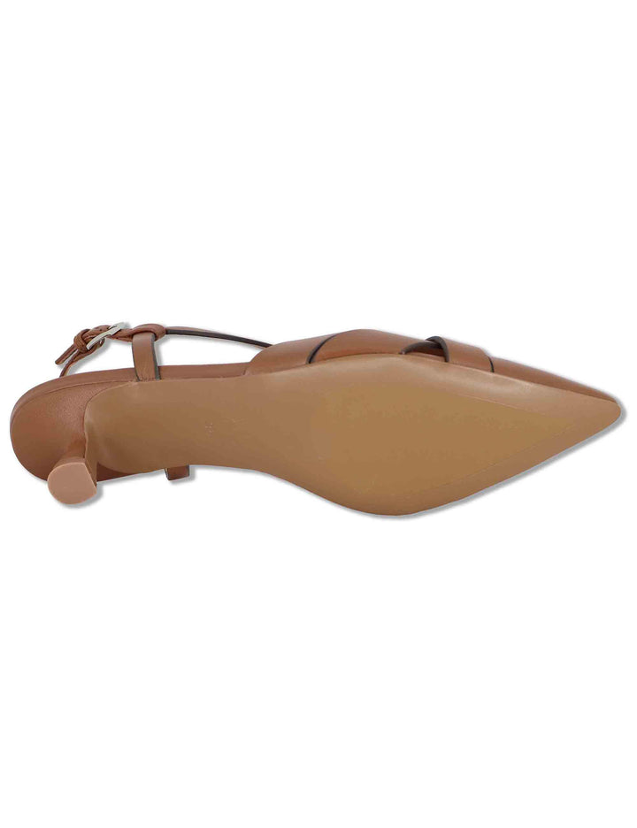 Decollete donna slingback donna in pelle cuoio con tacco basso e punta 633Z10VK 92-CUERO Bibi Lou 
