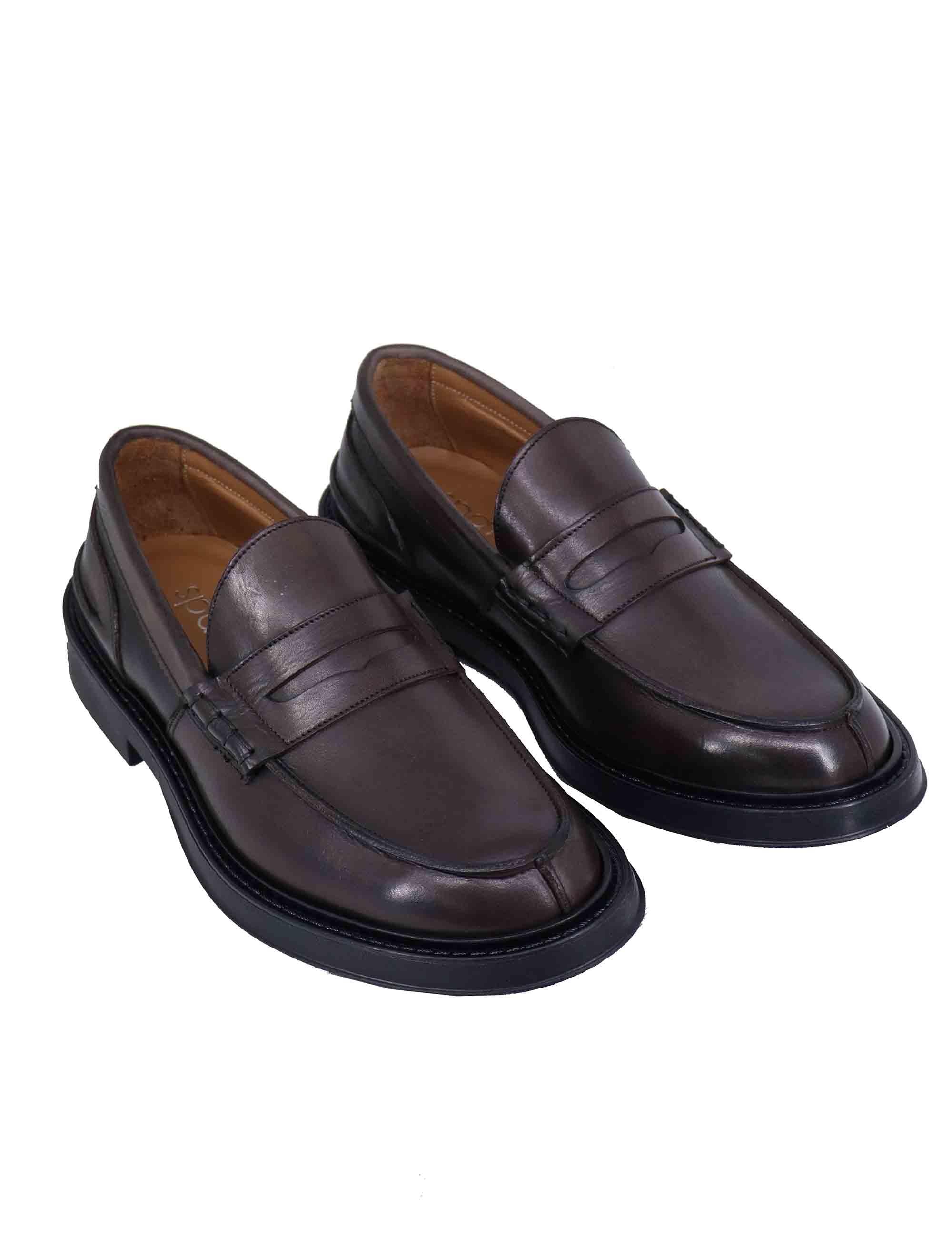 Mocassini uomo in pelle marrone con suola in gomma SP0030 014 Spatarella 