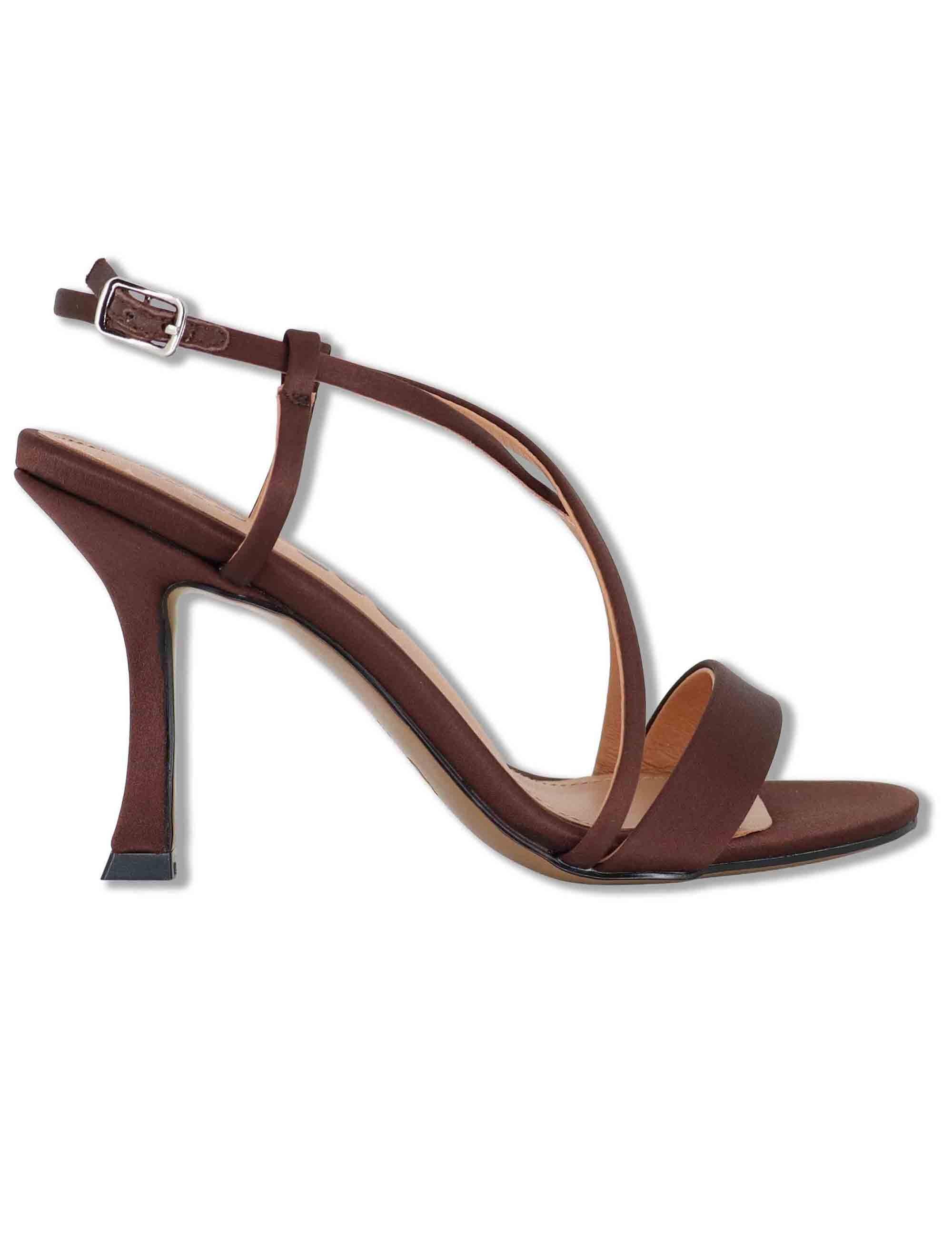 Sandali donna slingback in satin marrone con tacco alto Zafiro 515Z75VK 90-MARRON Bibi Lou 