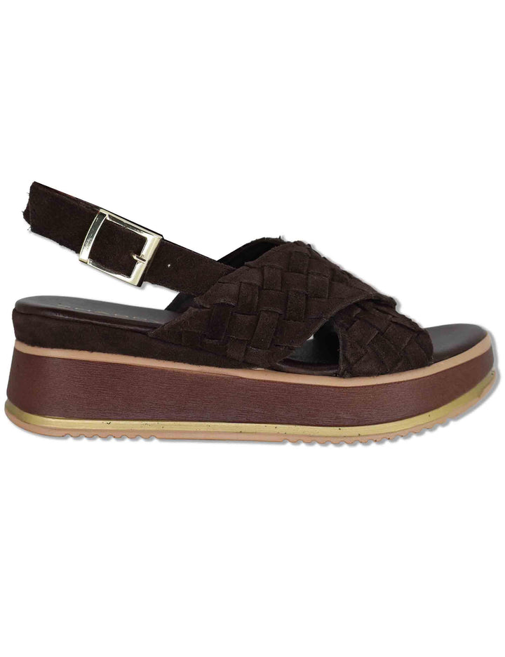 Sandali donna slingback in camoscio marrone con zeppa in gomma SP261381 014 Spatarella 