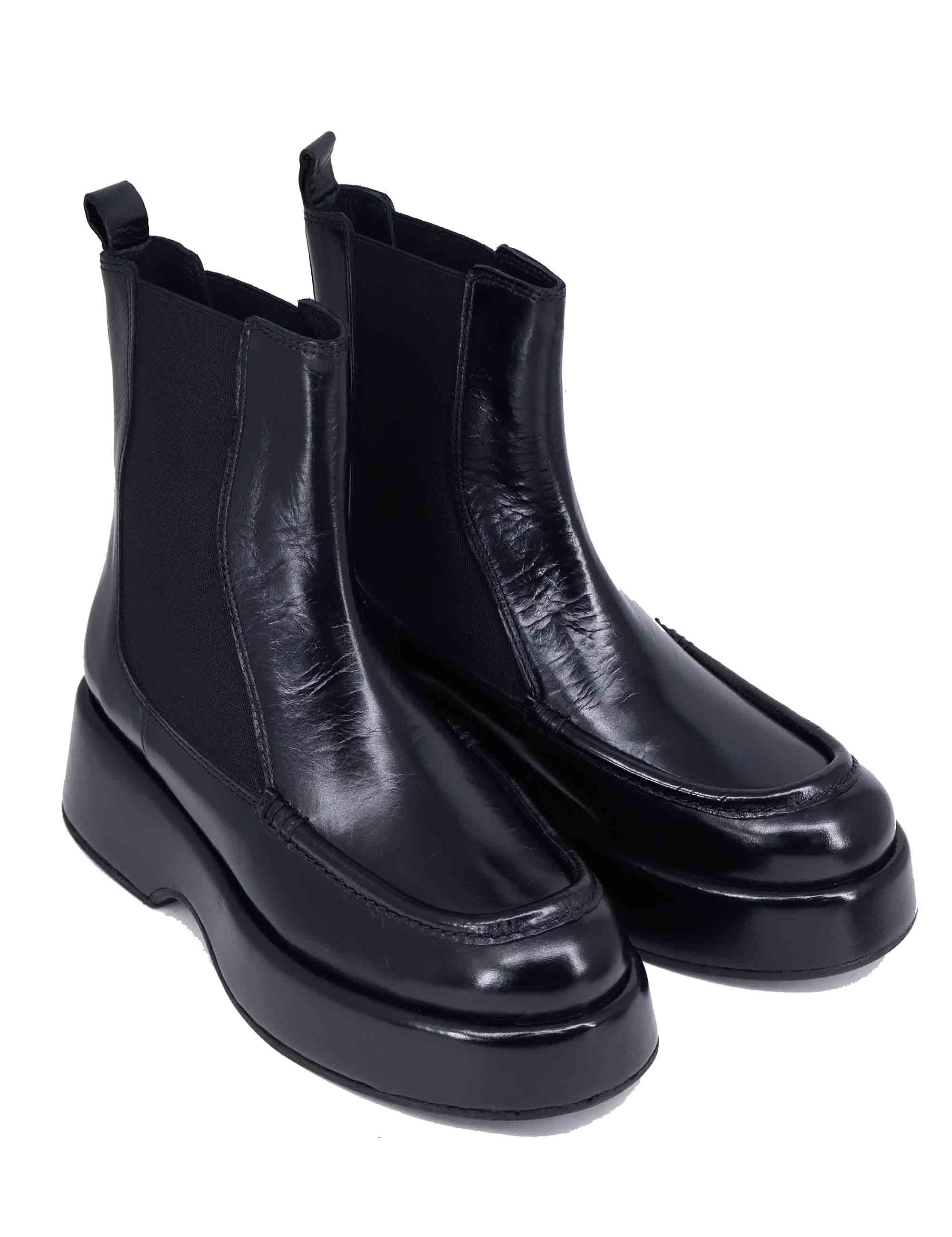 Stivaletti beatles donna in pelle nera con zeppa bassa 11024.003 09 Pons Quintana 