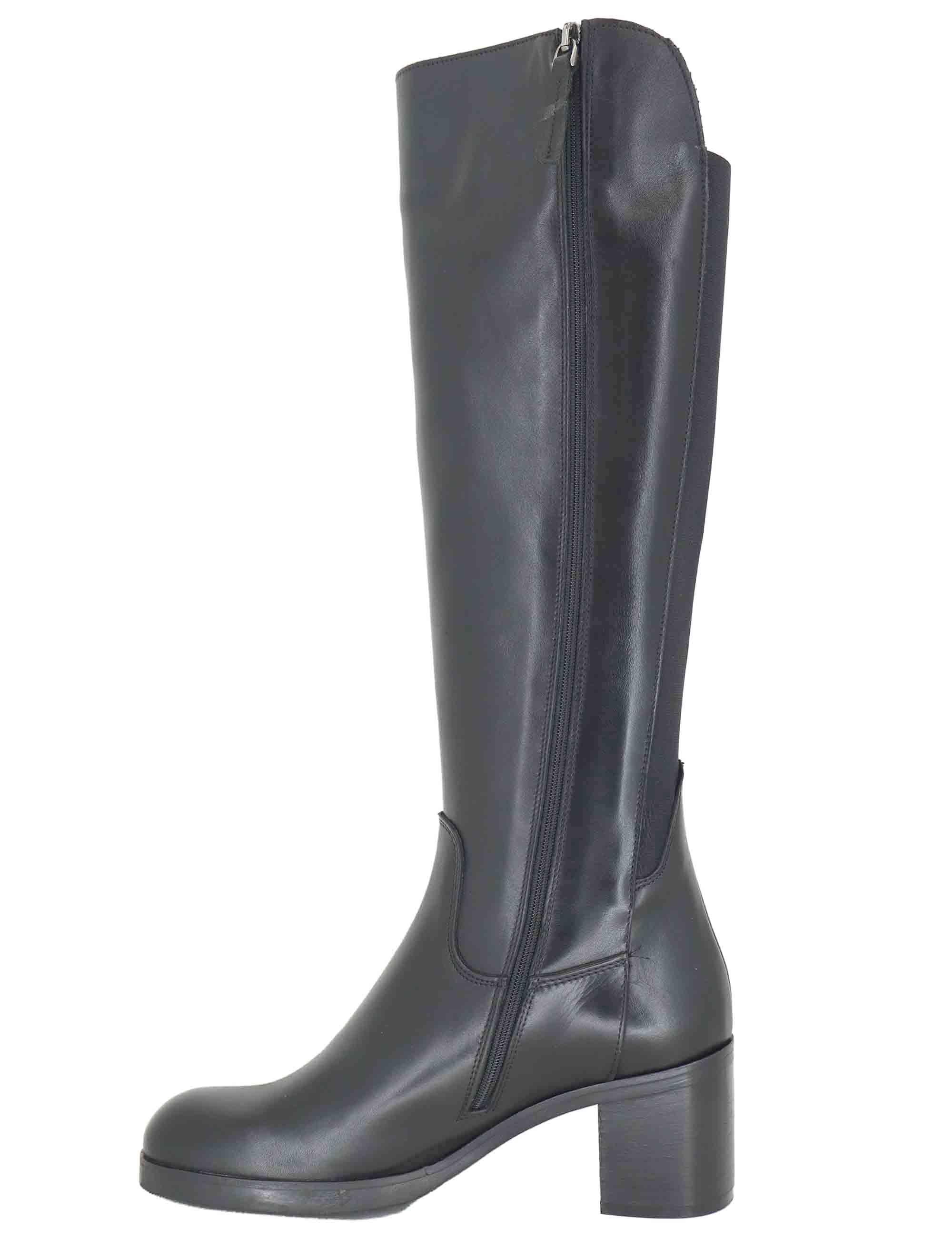 Stivali donna in pelle nera con elastico posteriore e tacco alto SPST3001 001 Spatarella 