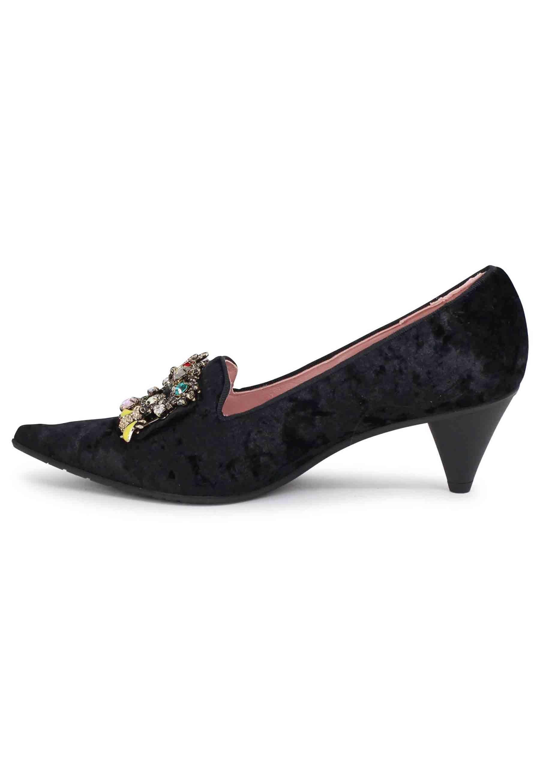 Decollete donna a in velluto nero con fibbia gioiello 7325 001 Ras 