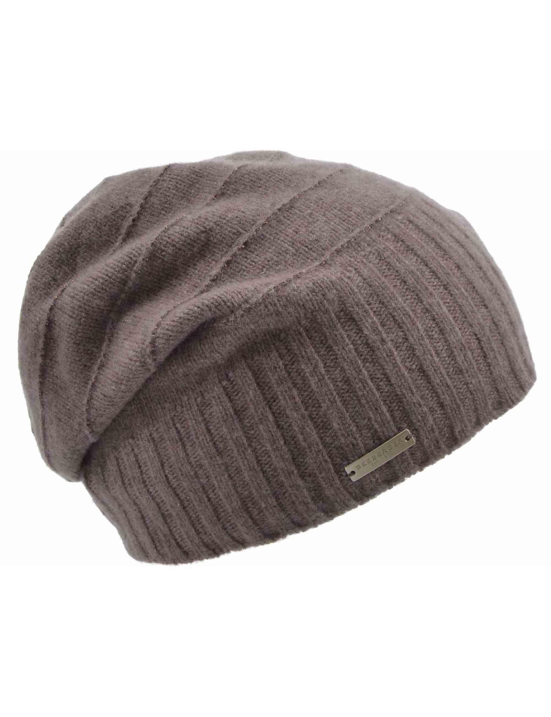 Cappelli donna in lana taupe con bordo a coste e strisce lucide 019855-00000 87 Seeberger Est 1890 