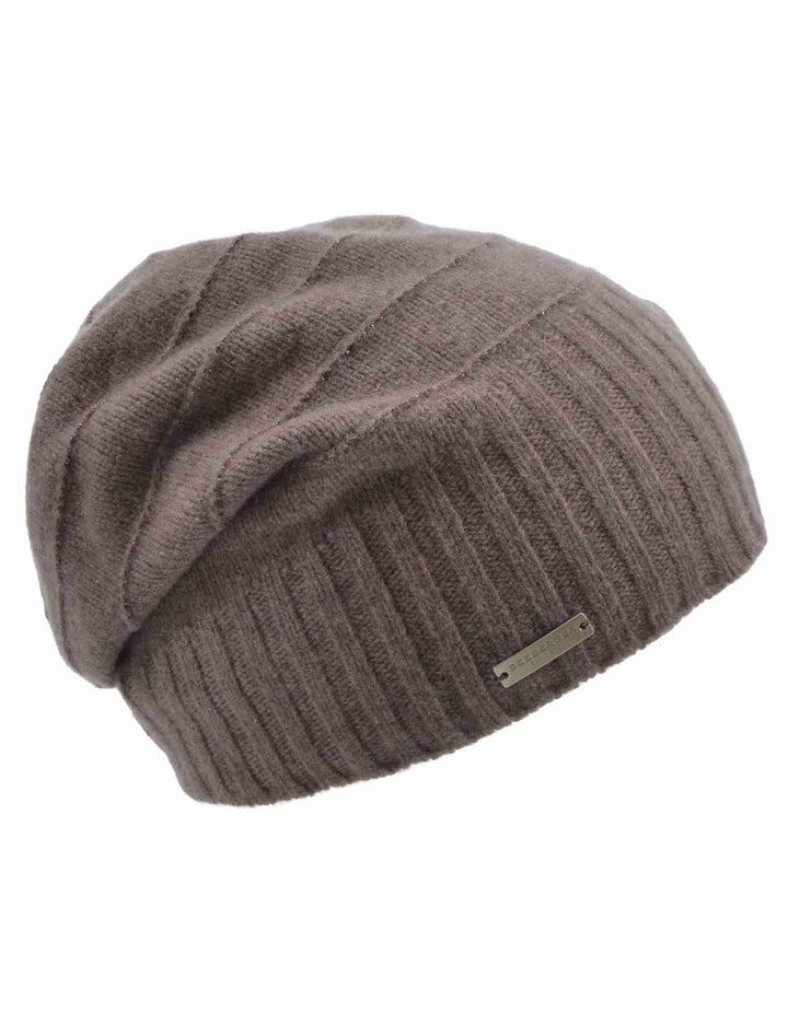 Cappelli donna in lana taupe con bordo a coste e strisce lucide 019855-00000 87 Seeberger Est 1890 