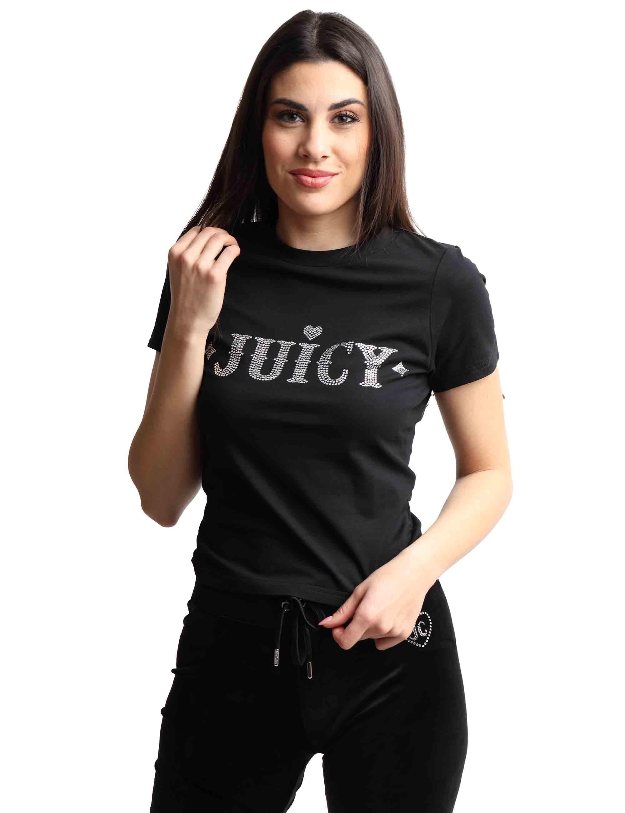 T-shirts donna Ryder Rodeo in cotone nero a girocollo con strass VEJB70316WJC J00 Juicy Couture 