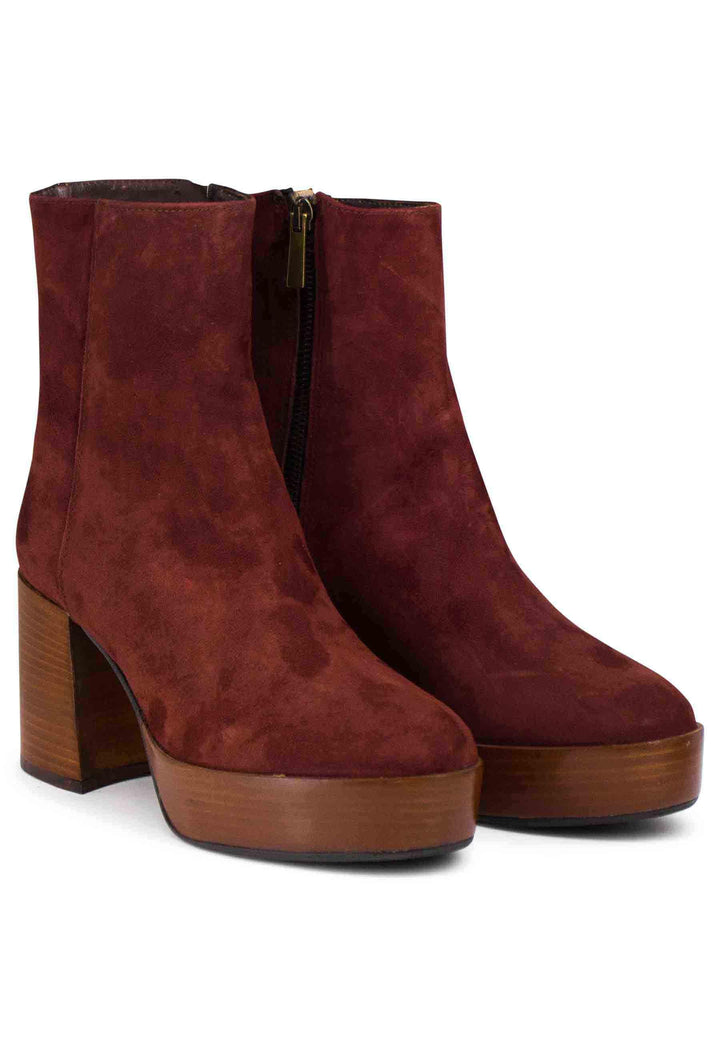 Stivaletti donna in camoscio mattone con tacco alto e plateau con zip laterale di chiusura TR1556 51 L'Arianna 