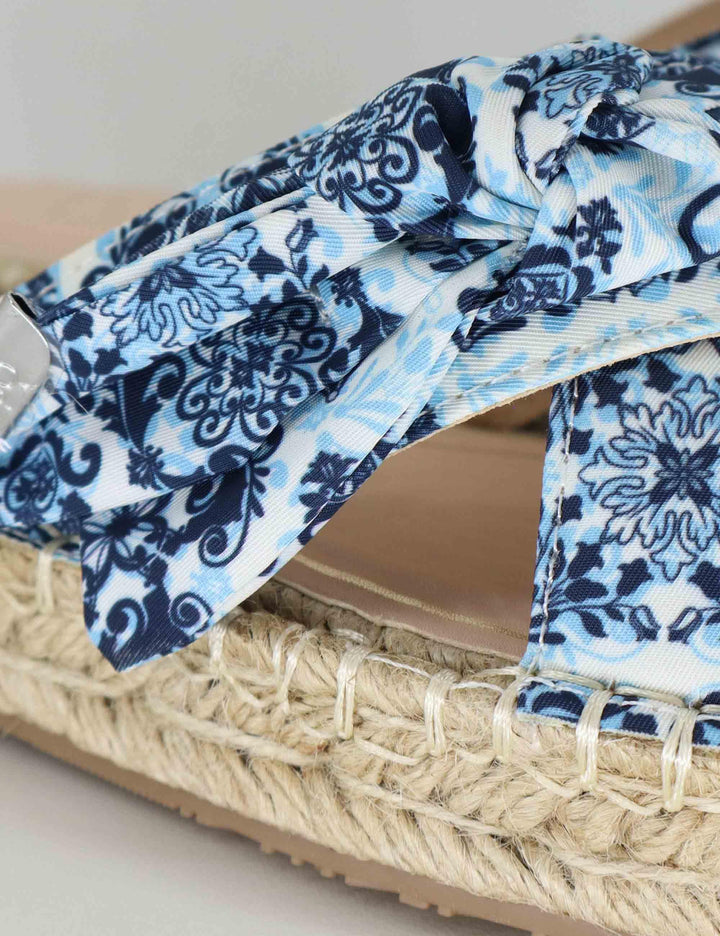 Sandali donna espadrillas in tessuto bianco a fantasia con incrocio e fiocco PAROS 03 CAPRI Liu-Jo 