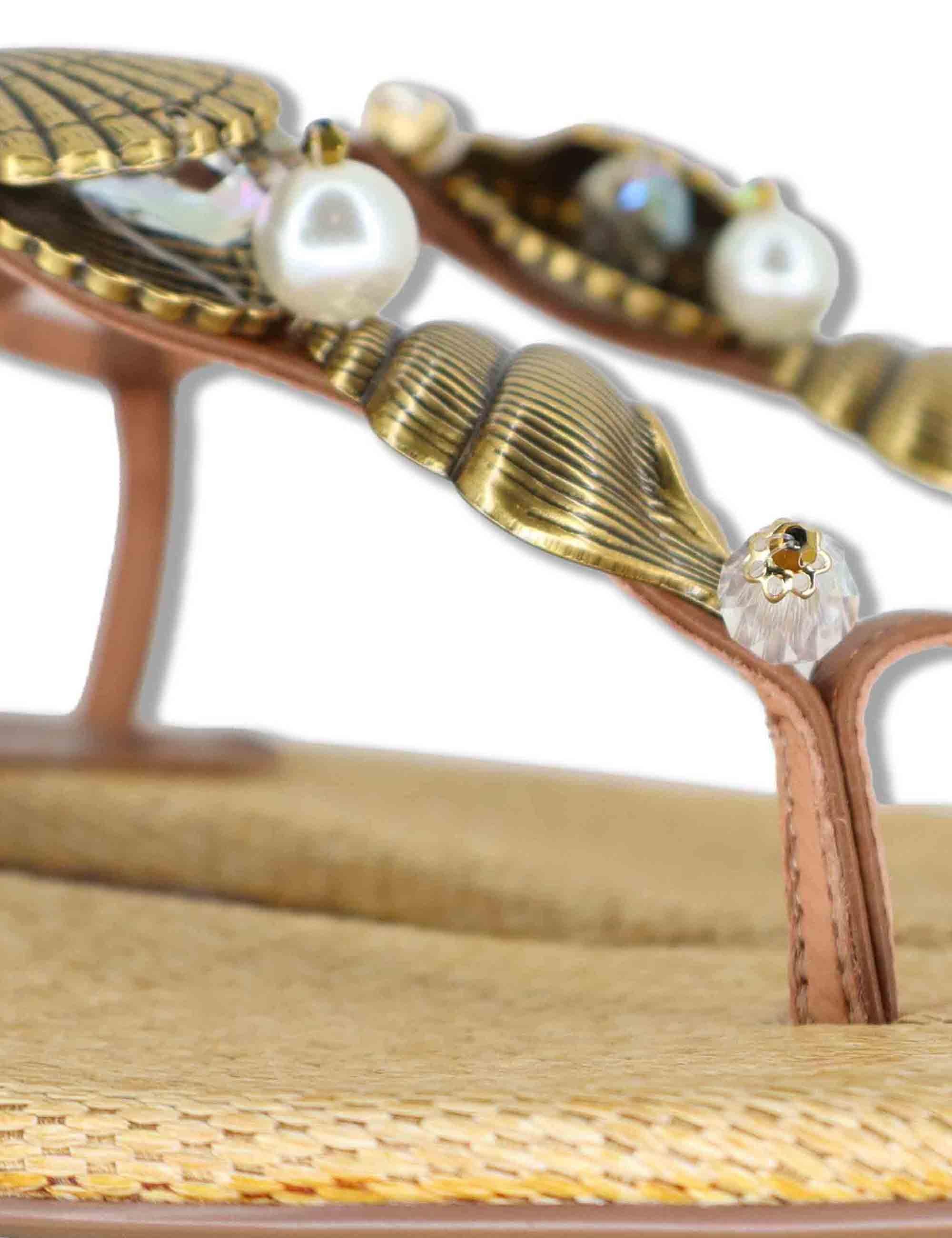 Sandali donna flat in pelle cuoio con accessorio gioiello e sottopiede in rafia 709Z10VK 92-CUERO Bibi Lou 