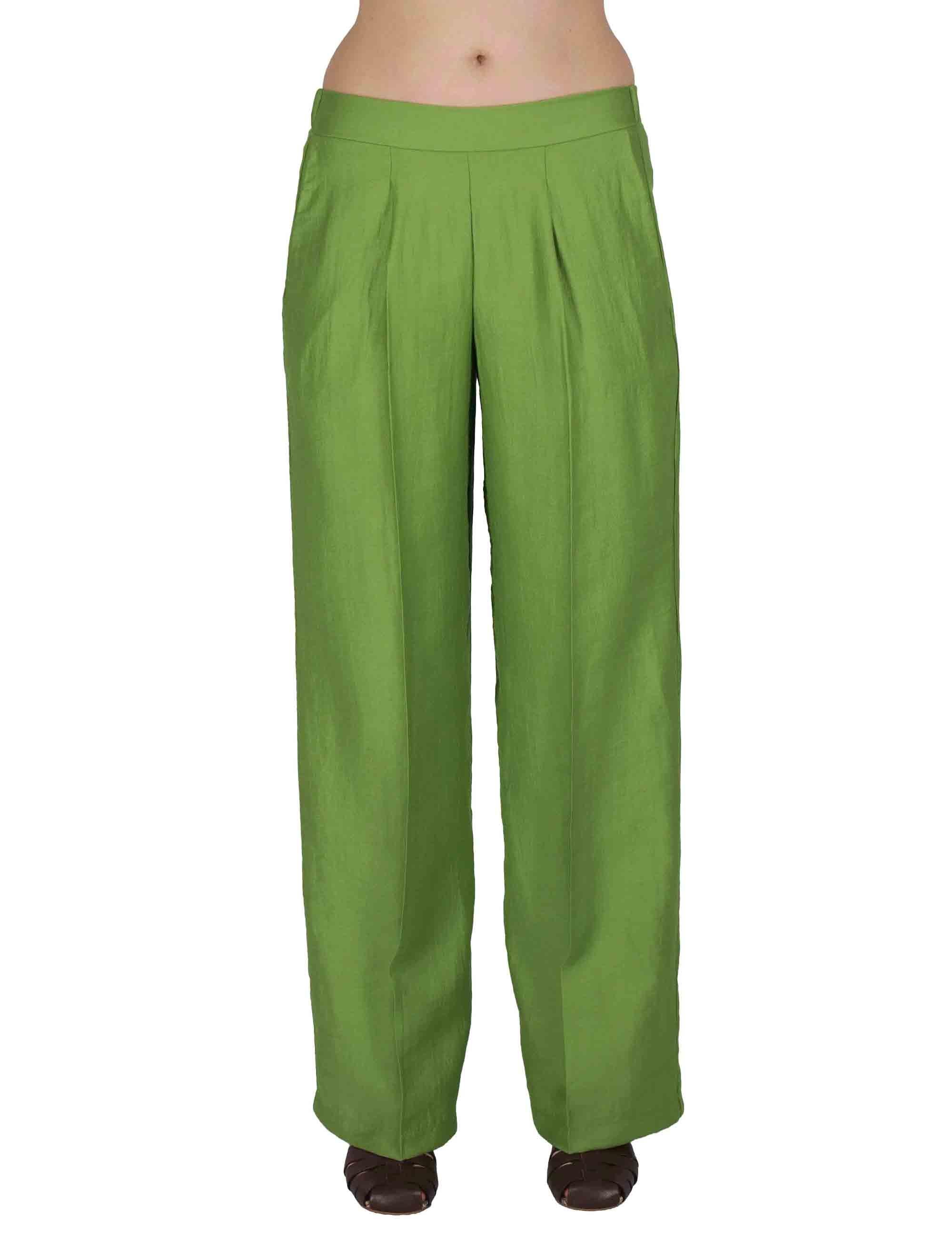 Pantaloni donna Elastic Waist Trousers in lino verde con elastico in vita JABPN0001-F1369-1254 7046 Justmine 