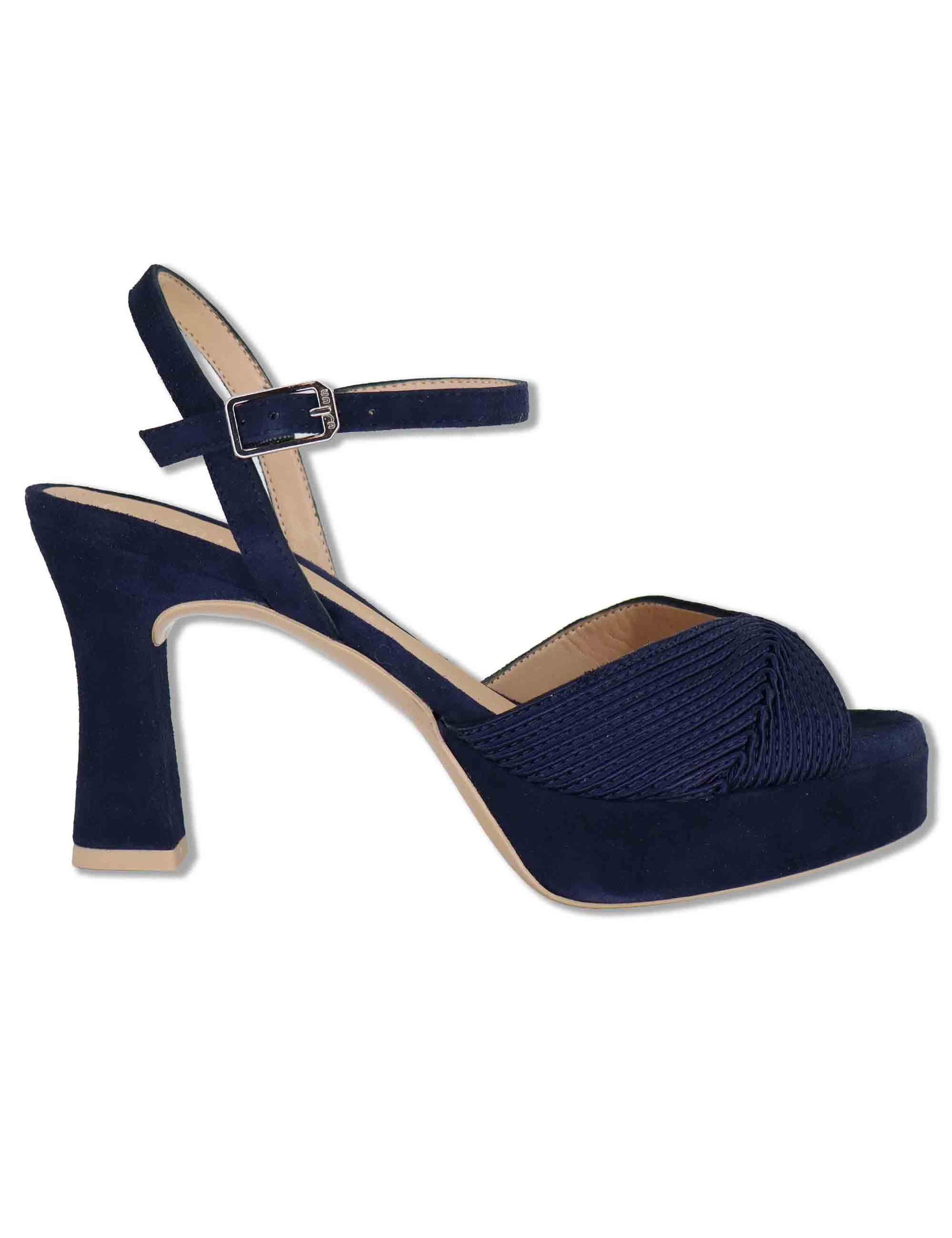 Sandali donna in pelle e tessuto blu con cinturino tacco alto e plateau OJEDA SOU OCEAN Unisa 