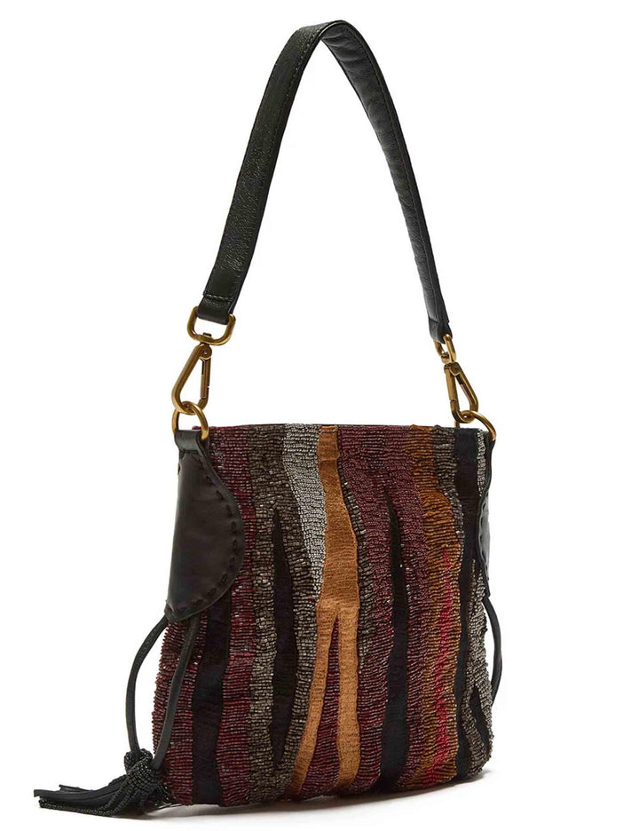 Borse donna Flame Embroidery in pelle nera con tracolla a spalla BF000907235 99C99 Maliparmi 