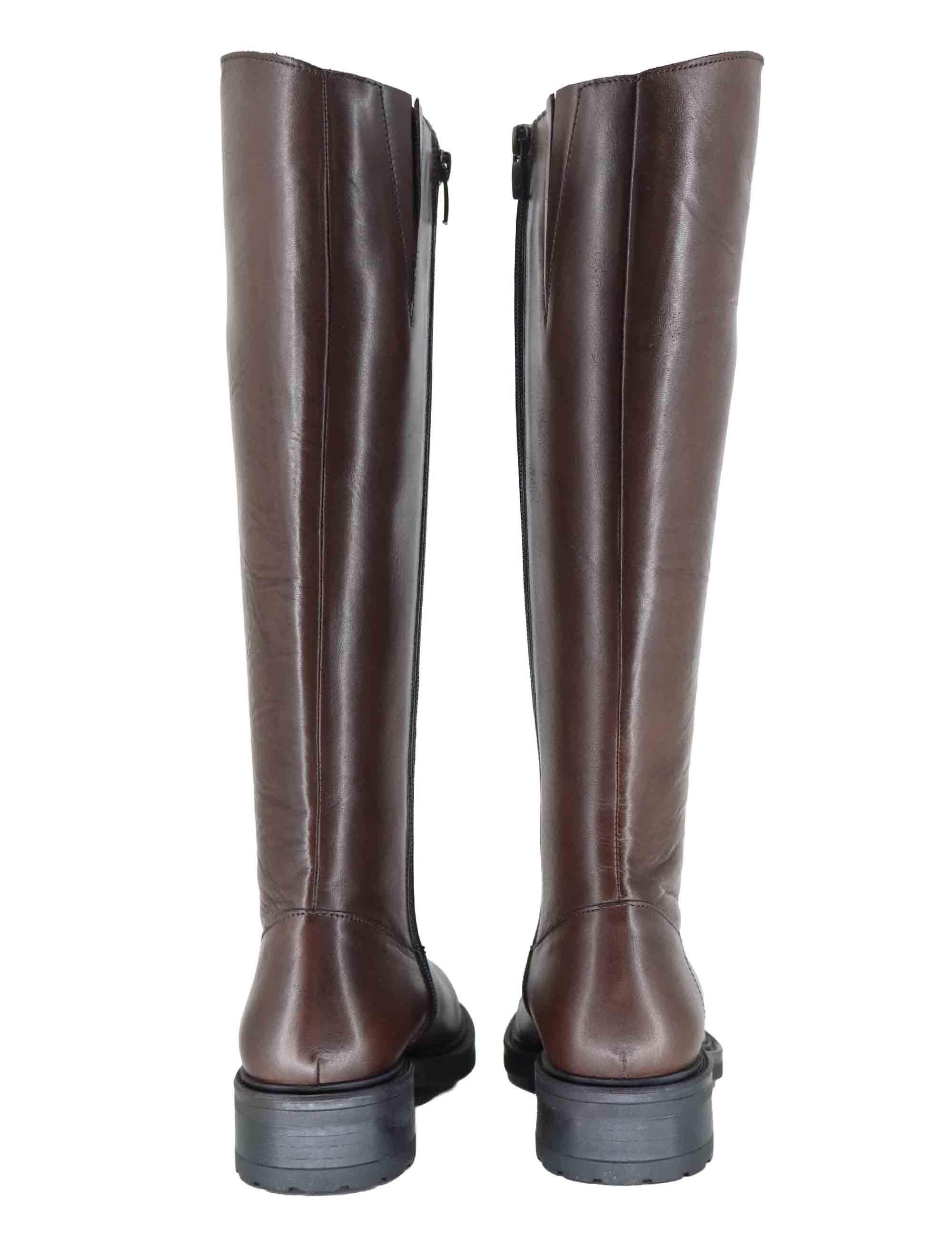 Stivali donna in pelle marrone con tacco basso e zip laterale SP56212 014 Spatarella 