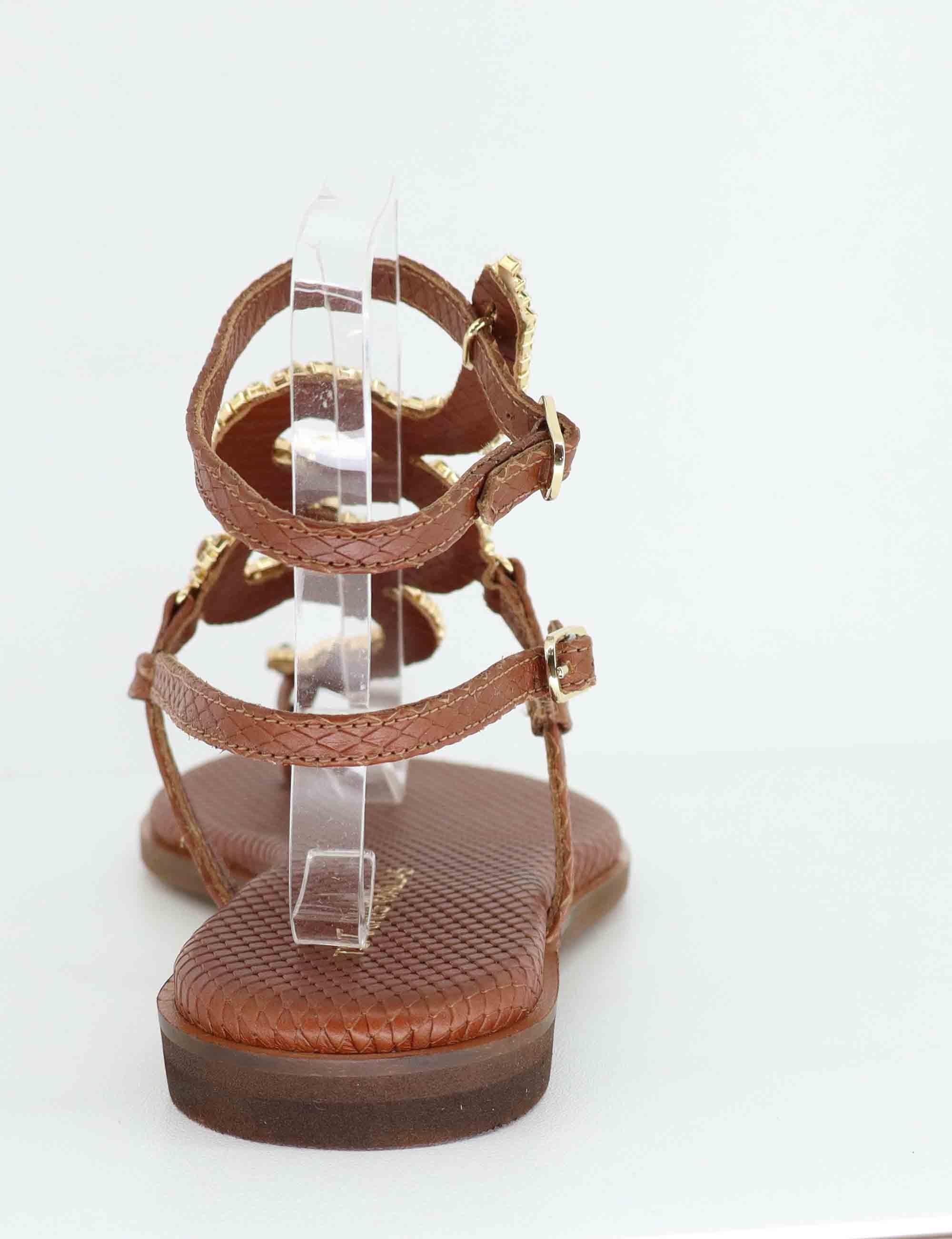 Sandali flat donna in pelle cuoio con serpente in strass U41006251362 625 Tsakiris Mallas 