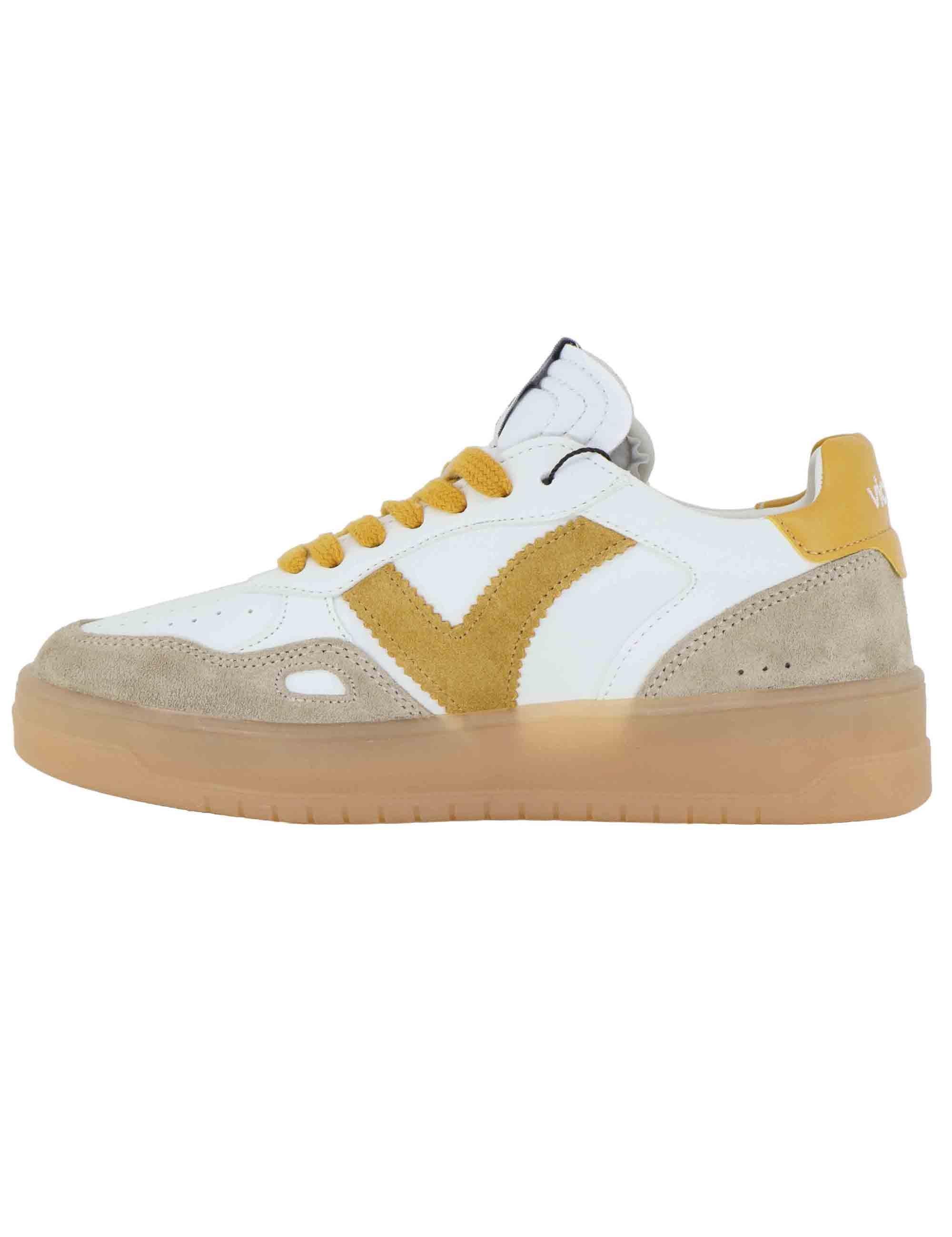 Victoria Sneakers donna in pelle bianca con logo in camoscio 1257125 Mostaza Victoria 