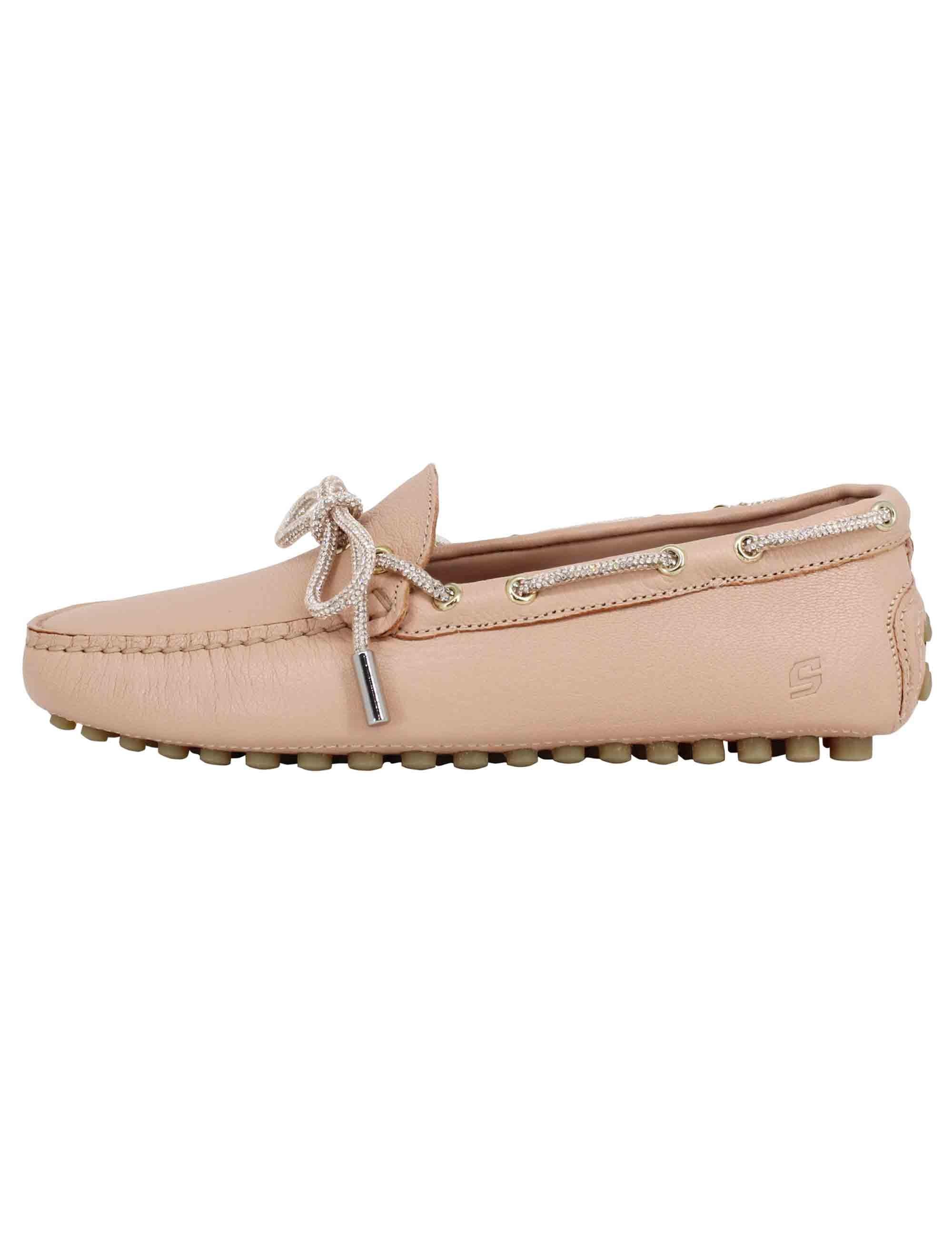 Mocassini donna in pelle rosa con fiocco in strass MOC SPELL 020 Stokton 
