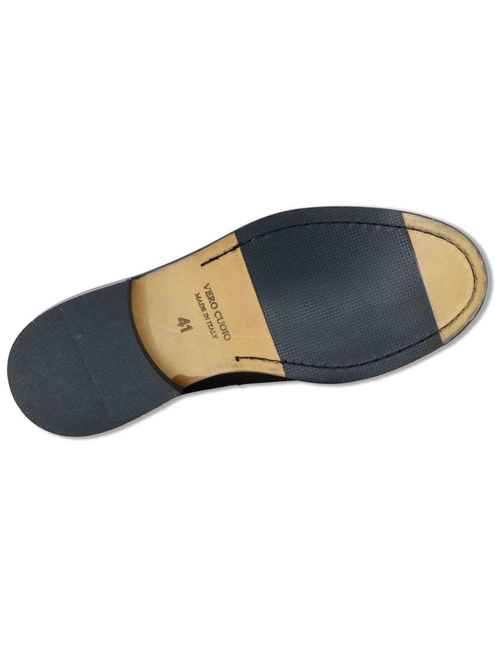 Mocassini uomo in pelle nera lucida con suola in cuoio cucita SPDU601 001 Spatarella 