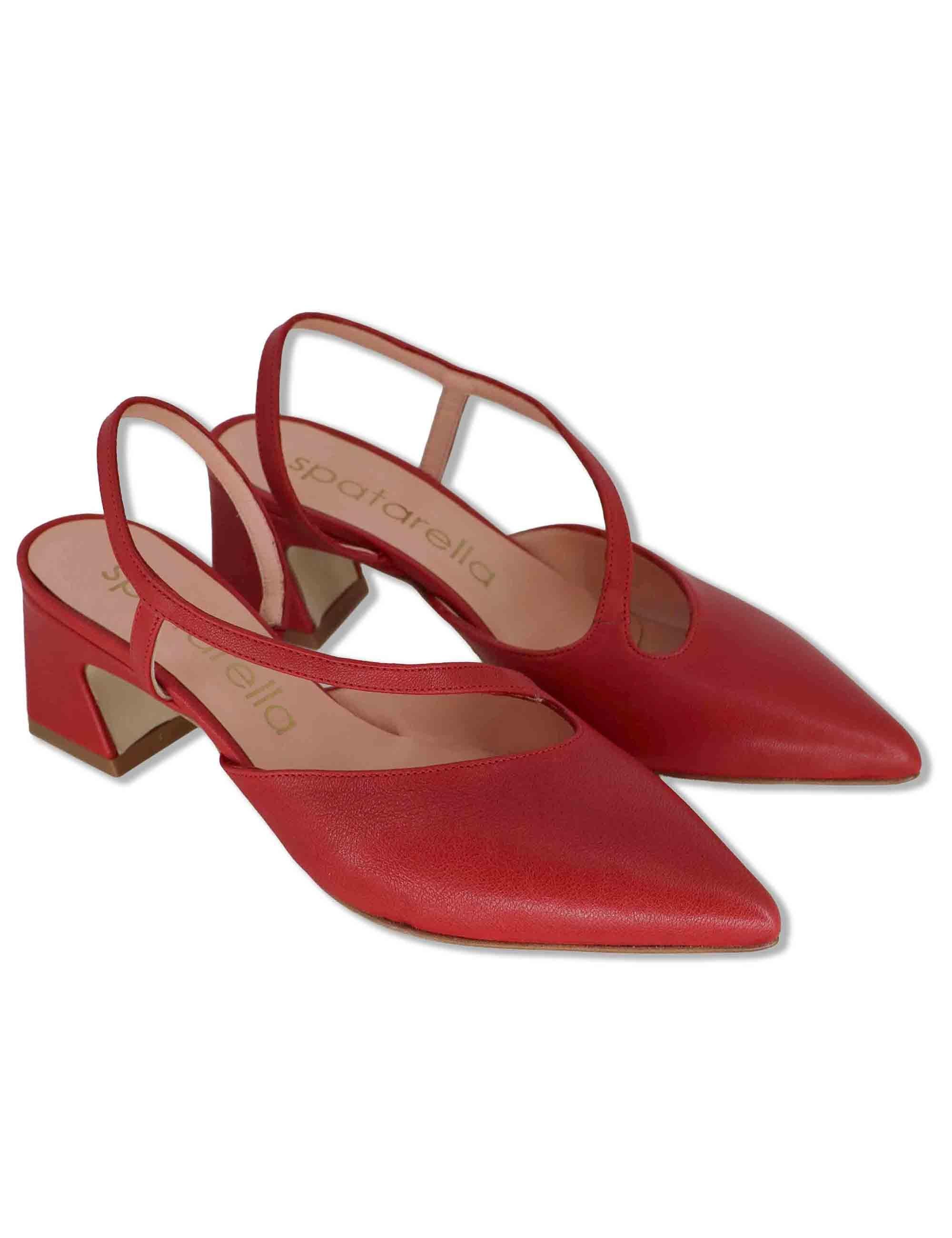 Décolleté slingback donna in pelle rossa con cinturino obliquo e tacco 5cm SP2543 005 Spatarella 