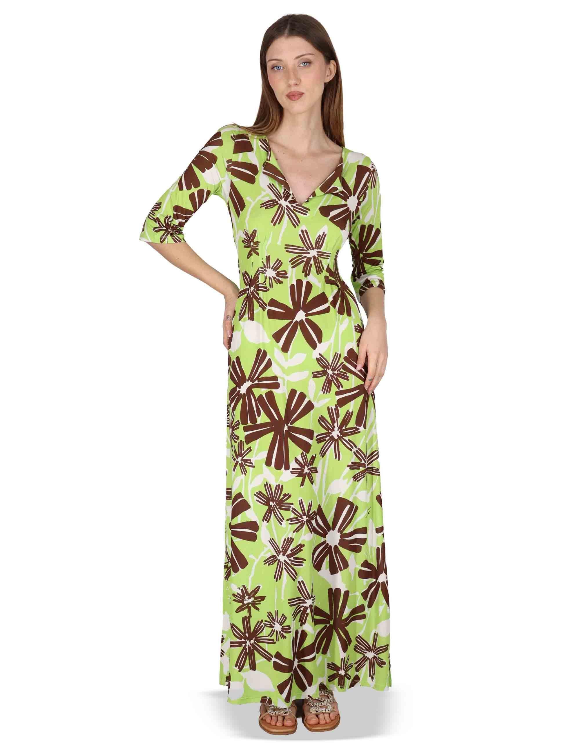 Abiti donna Long Kaftan in jersey stampa floreal verde JFAAB0001-E2637-1244 7046 Justmine 