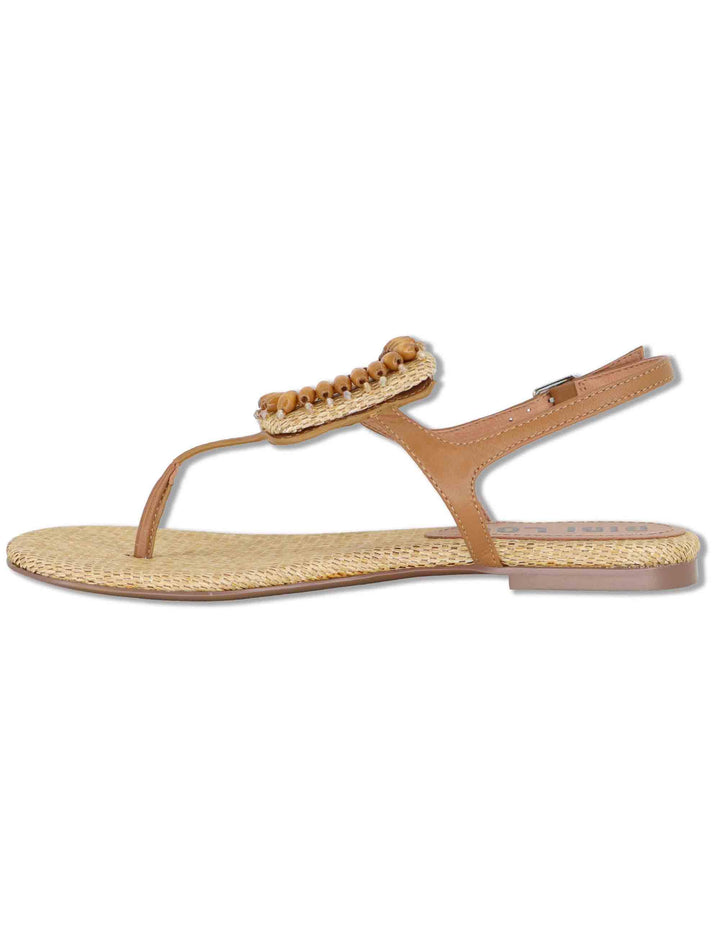 Sandali donna flat in pelle cuoio con accessorio e cinturino regolabile 640Z10VK 92-CUERO Bibi Lou 