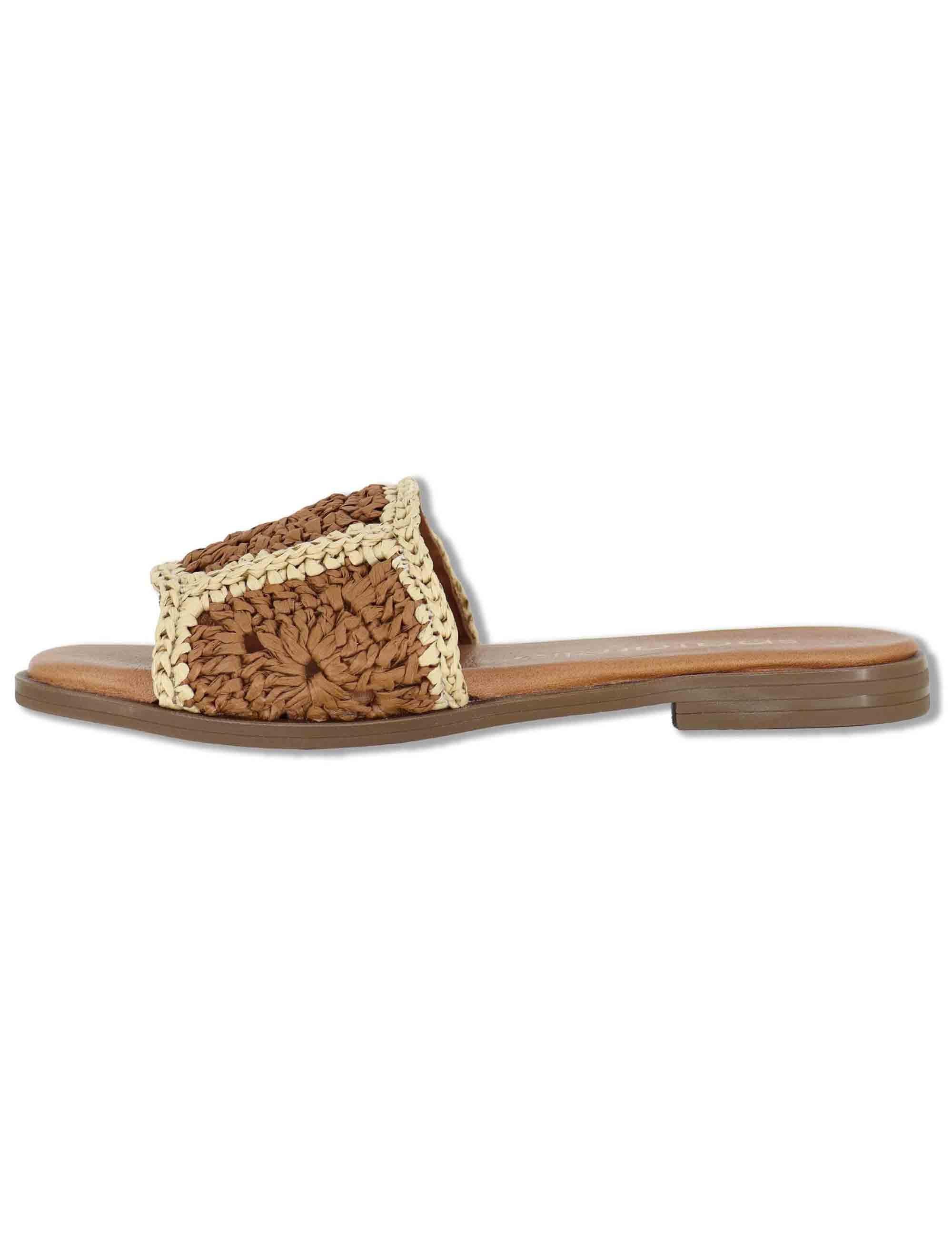 Sandali bassi donna in rafia naturale cuoio con suola in gomma SP261579 014 Spatarella 