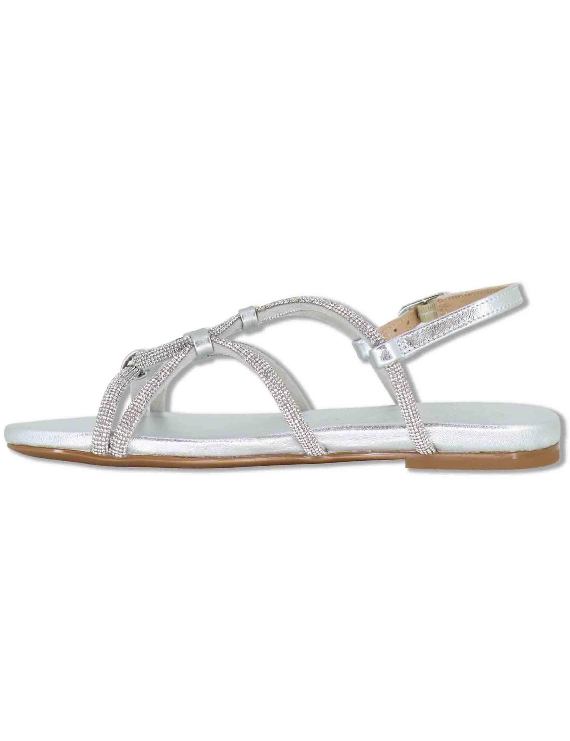 Sandali bassi donna in pelle e strass argento con tacco basso COOPER LMT SILVER Unisa 