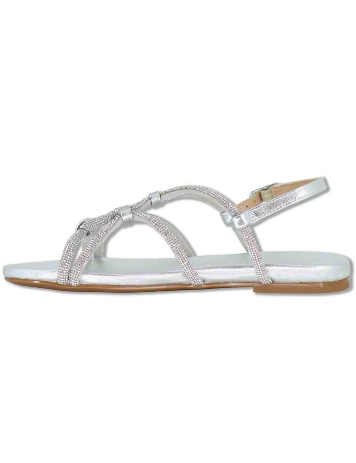 Sandali bassi donna in pelle e strass argento con tacco basso COOPER LMT SILVER Unisa 