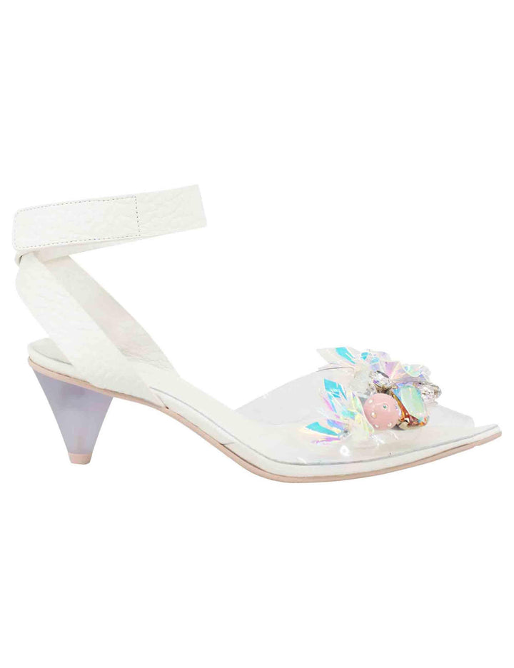 Sandali donna in pelle bianca con cinturino alla caviglia e accessori luminosi 7600 100 Ras 