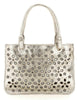 Ambra Silver Laser-Cut Laminated Leather Women's Handbags L013310ND X3061 F0790