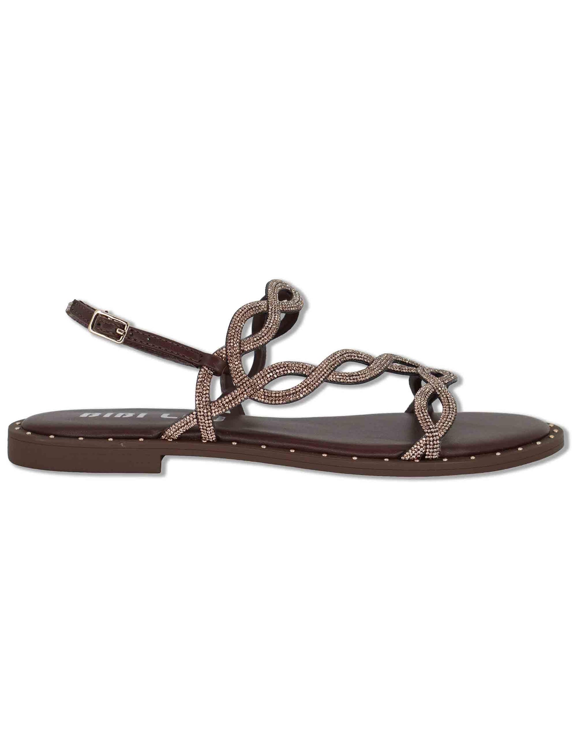 Sandali flat donna in pelle e strass oro con cinturino regolabile Illion 888Z00HG 90-MARRON Bibi Lou 