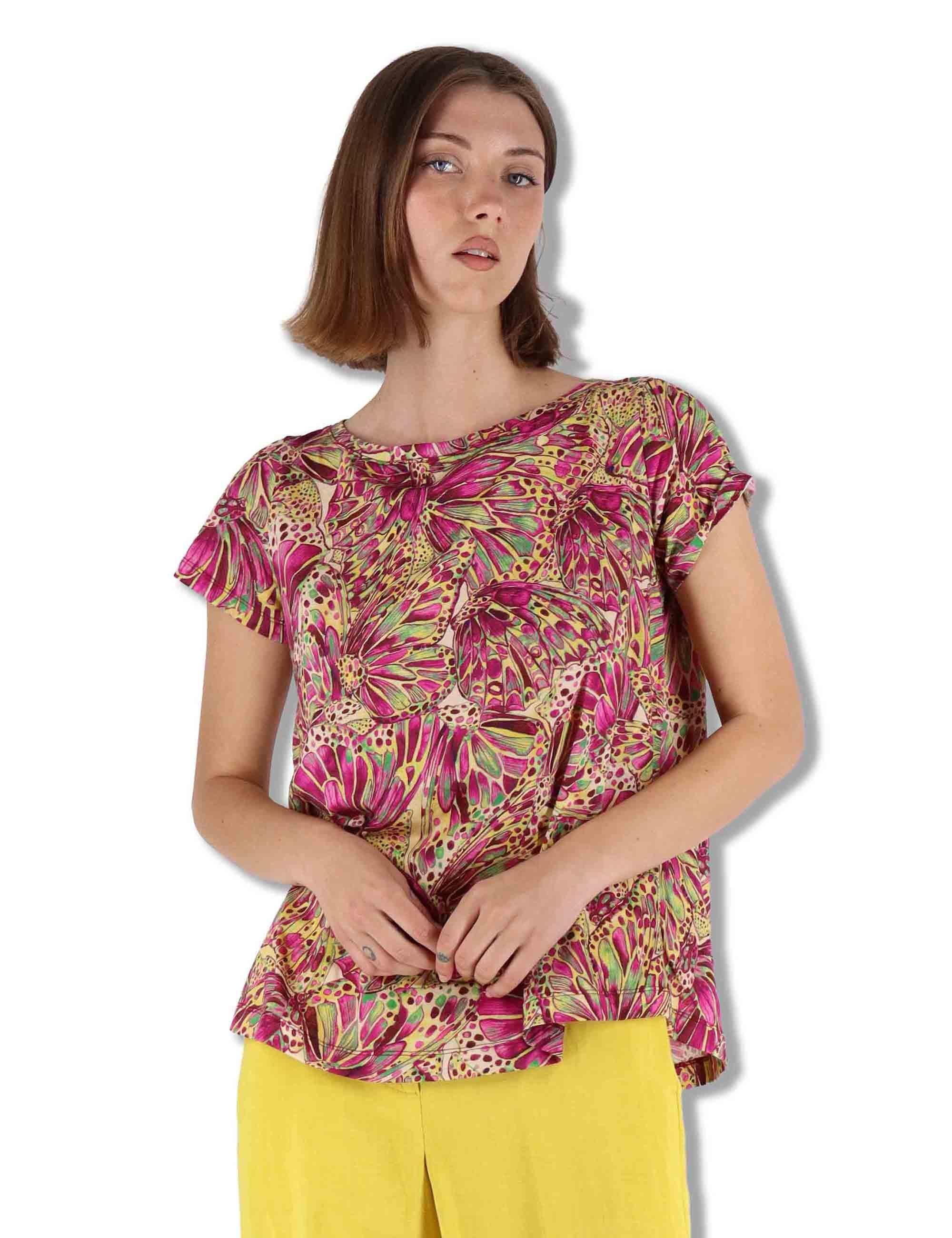 T-Sshirt donna Summer Nomade Prints in cotone giallo a fantasia JK029570673 B7008 Maliparmi 