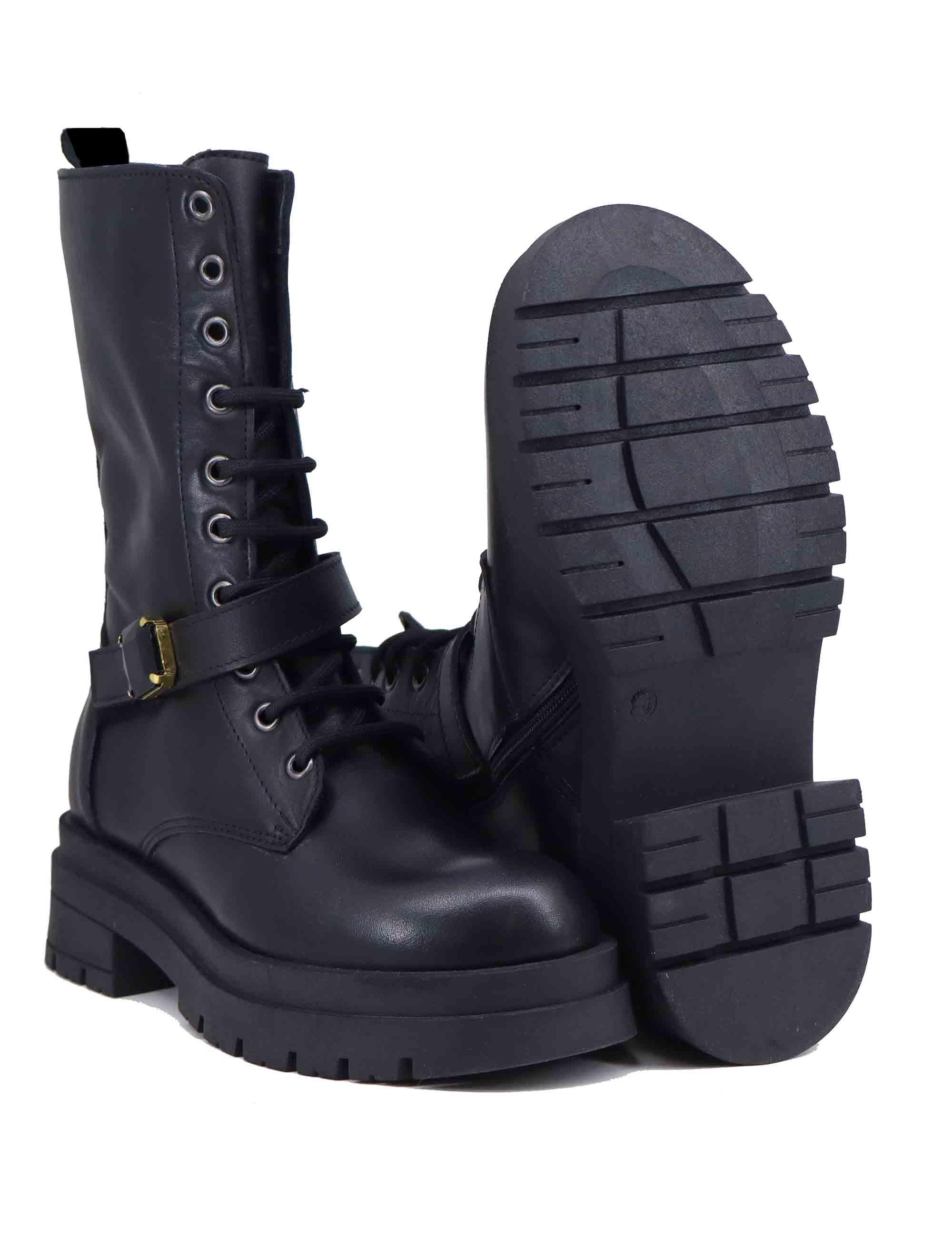 Stivaletti donna stringati in pelle nera CHARLOTTE 7 001 Spatarella 