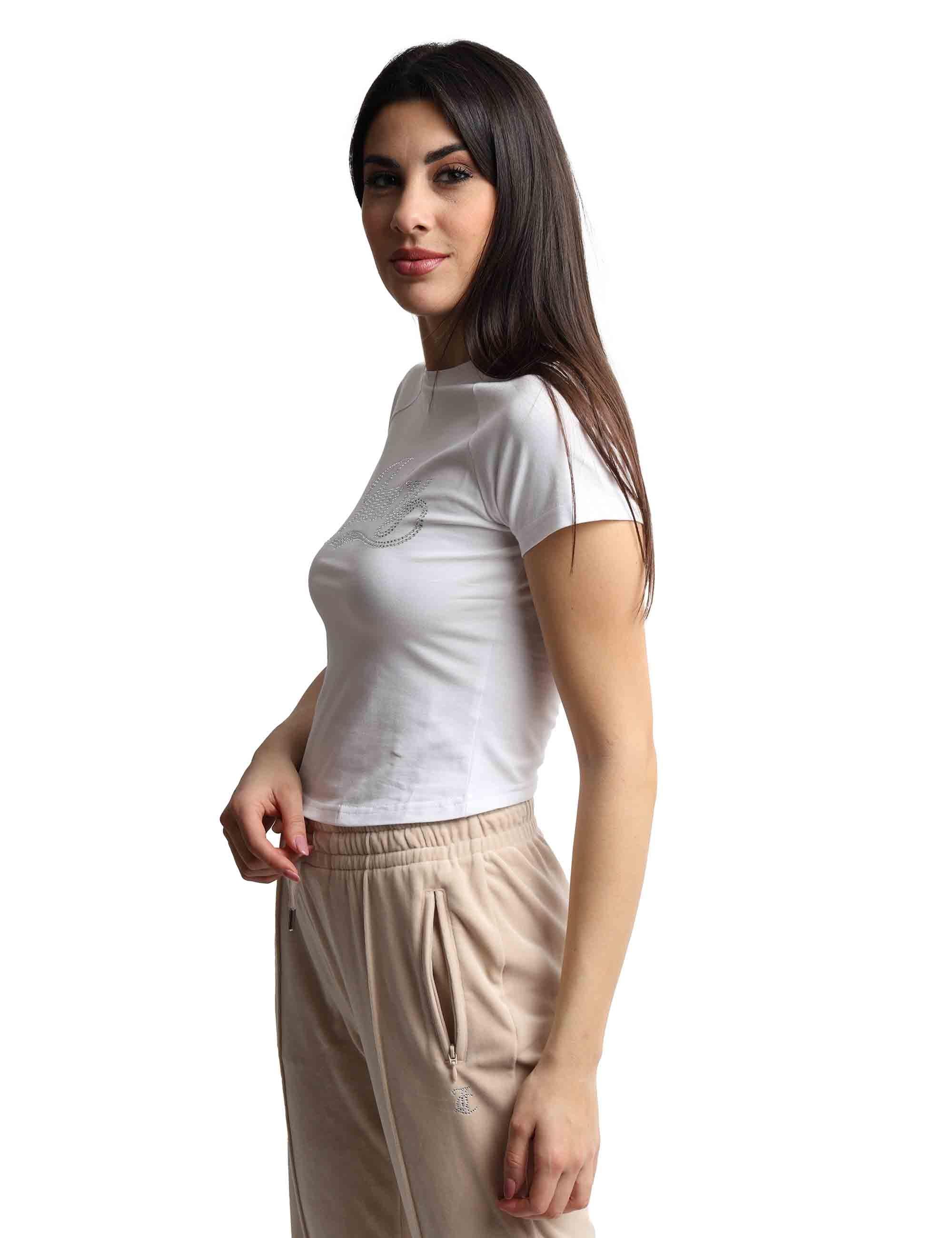 T-shirts donna Ryder Rodeo in cotone bianco a girocollo con strass VEJH70332UJC J10 Juicy Couture 