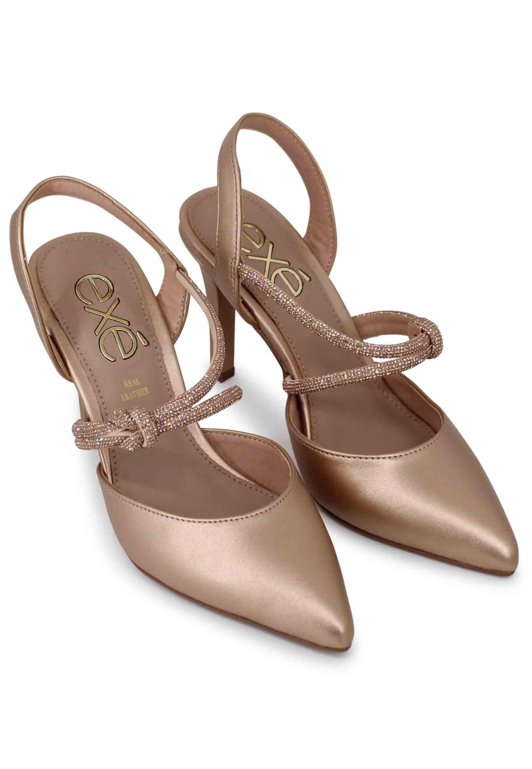 Decollete slingback donna in eco pelle rosa lame tacco alto 294 30 Exe 