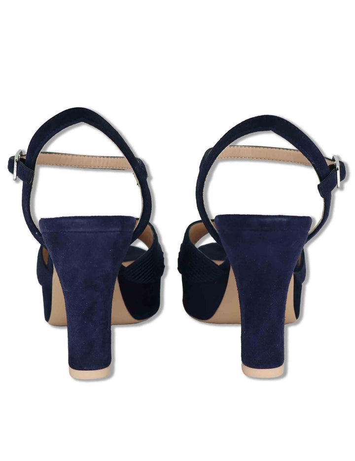 Sandali donna in pelle e tessuto blu con cinturino tacco alto e plateau OJEDA SOU OCEAN Unisa 