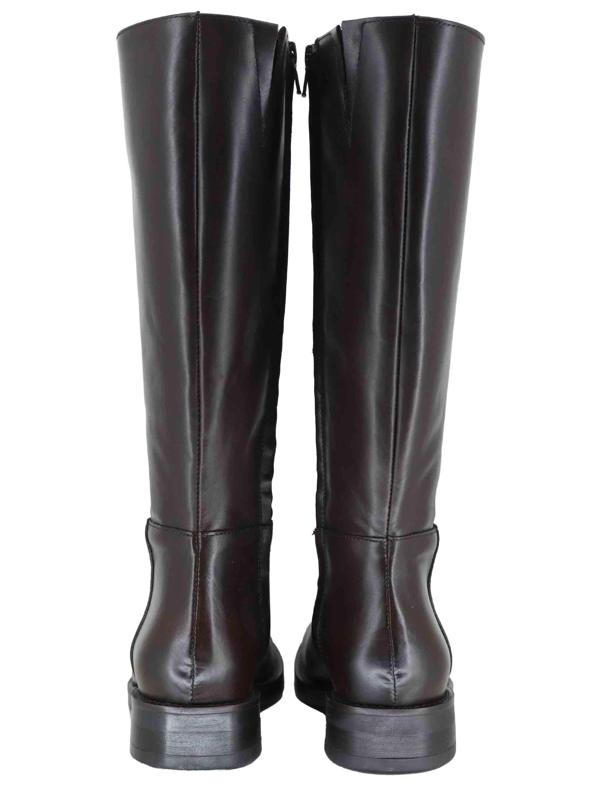 Stivali donna in pelle marrone con zip laterale e tacco basso SP105 014 Spatarella 