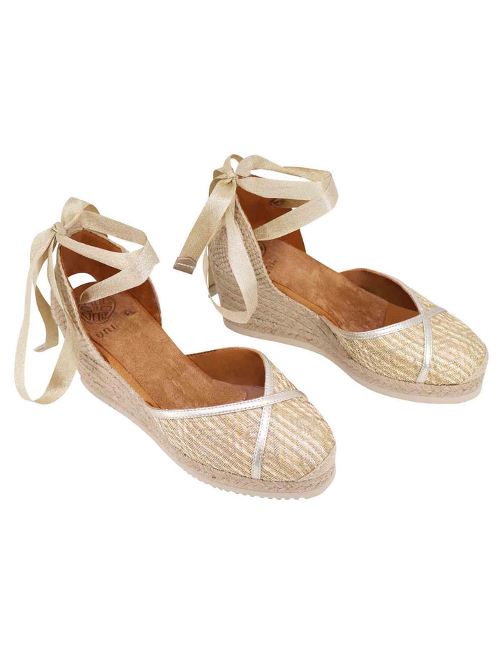Sandali espadrillas donna in tessuto oro e platino con zeppa in corda CAREI YU GOLDPLATI Unisa 