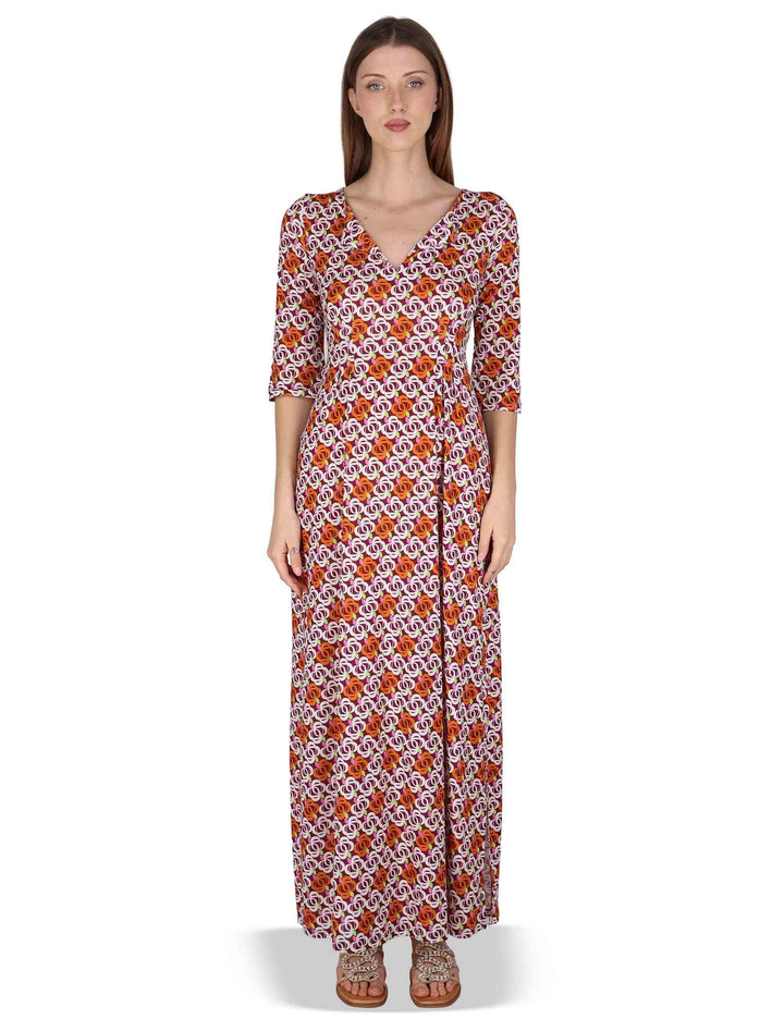 Abiti donna Long Kaftan in jersey stampa floreal bordeaux JFAAB0001-E2637-1246 4235 Justmine 