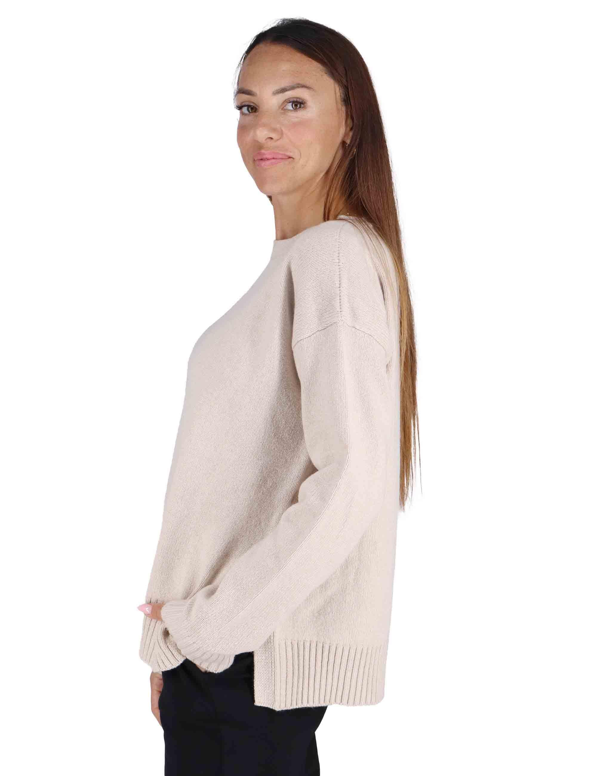 Maglioni donna Cachemire Merinos in lana beige girocollo JQ511474315 11034 Maliparmi 