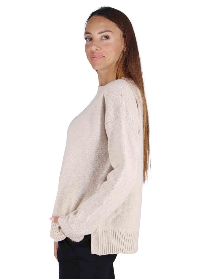 Maglioni donna Cachemire Merinos in lana beige girocollo JQ511474315 11034 Maliparmi 