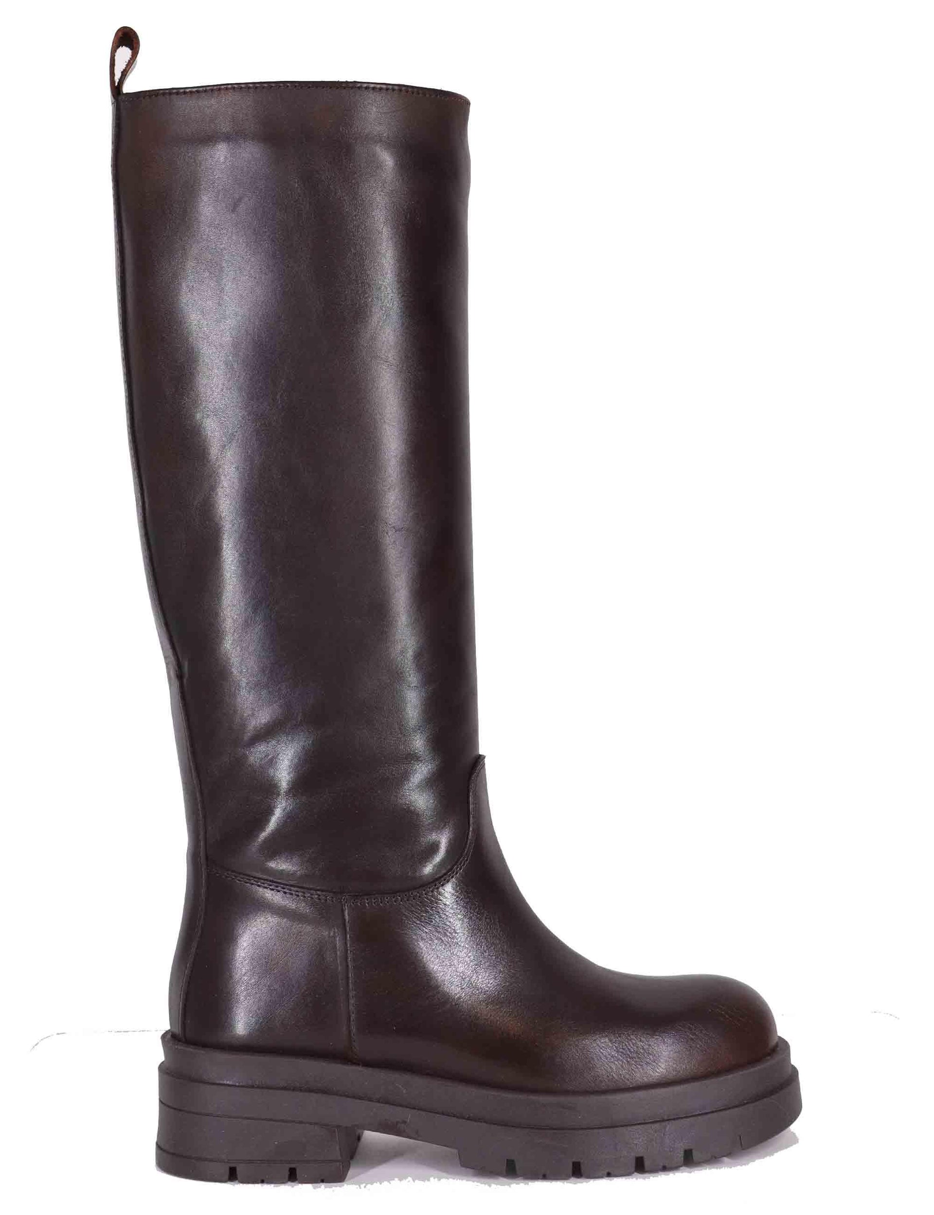 Stivali donna in pelle marrone con suola carrarmato CHARLOTTE 1 014 Spatarella 