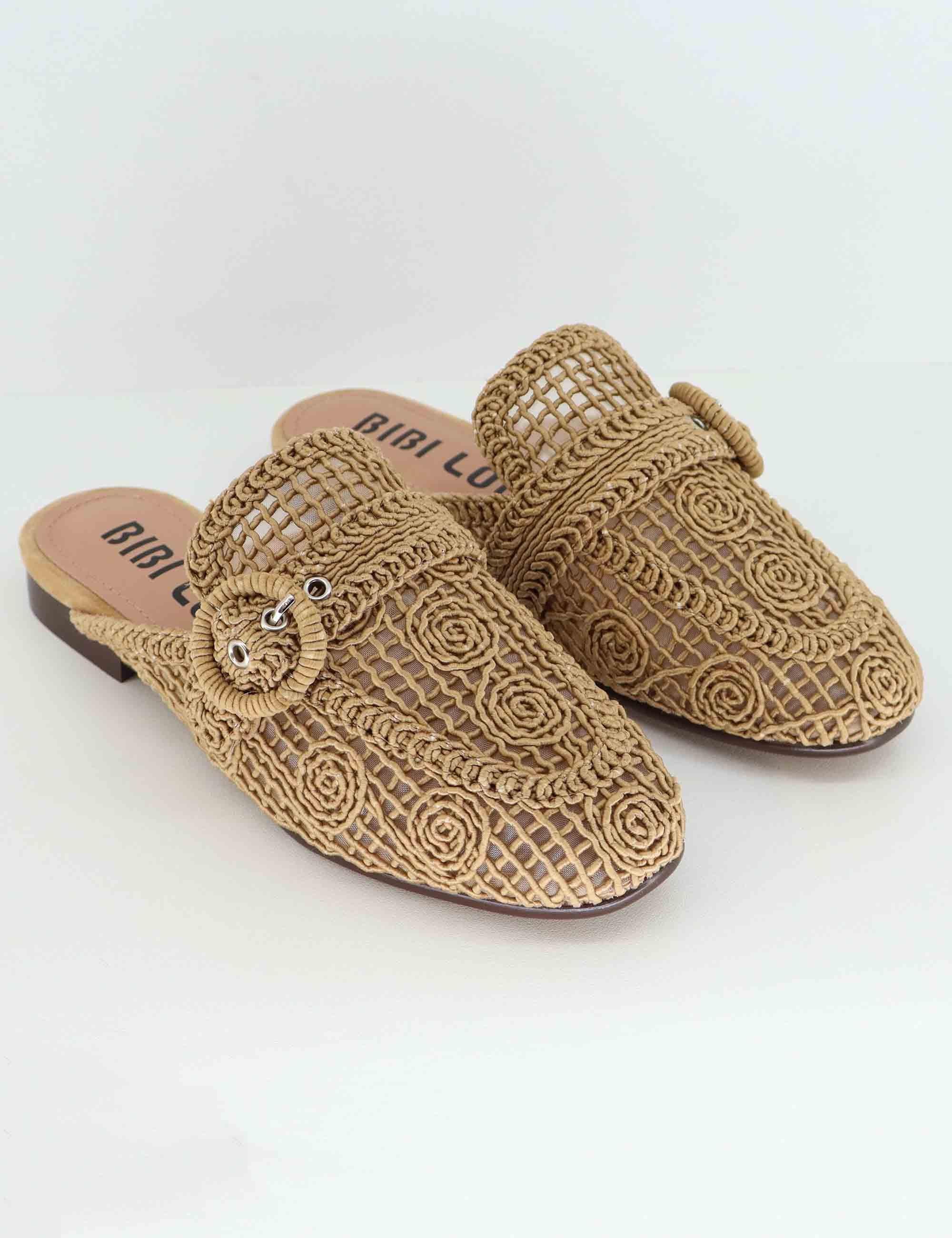 Mule donna Dalila in tessuto macrame naturale tacco basso 649Z61VK 069 Bibi Lou 