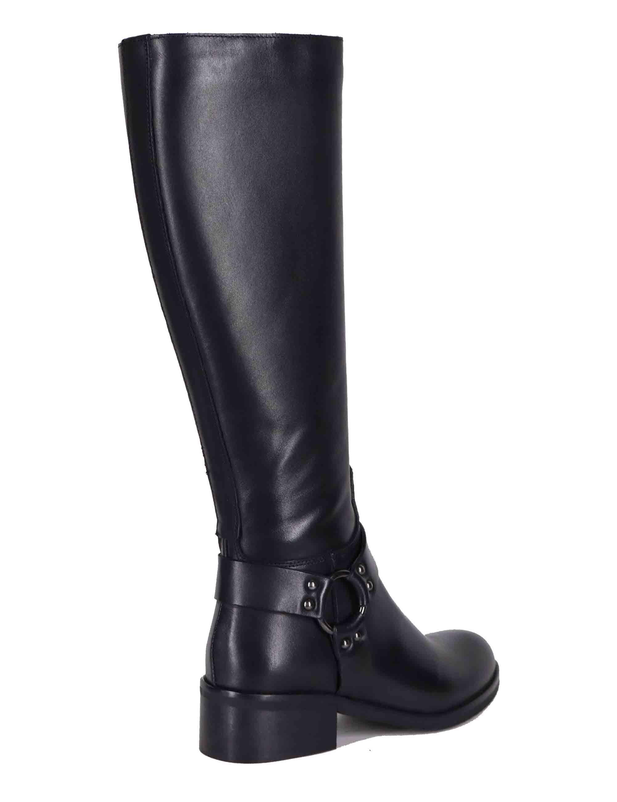 Stivali donna in pelle nera con tacco basso e cavigliera SPSTPR6005 001 Spatarella 