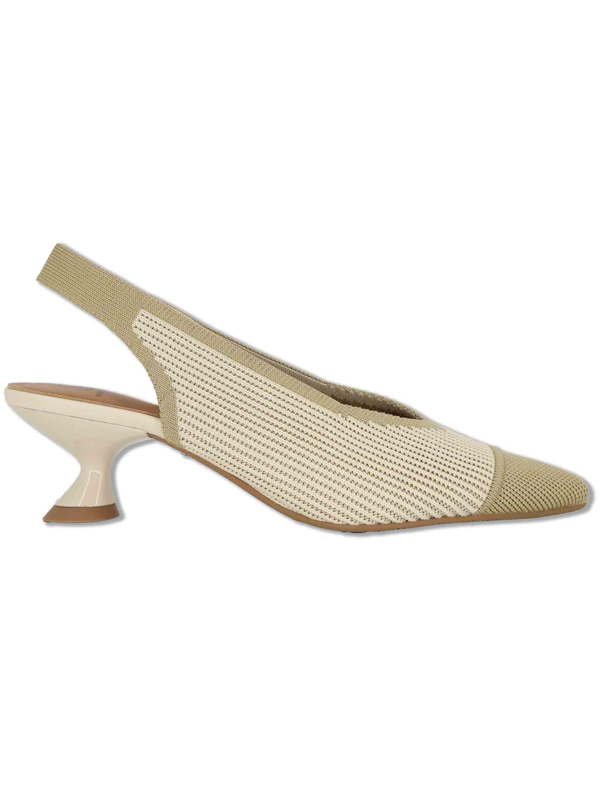 Slingback donna in tessuto beige con tacco basso e punta a punta 76535 65-3V Miss Elastic 