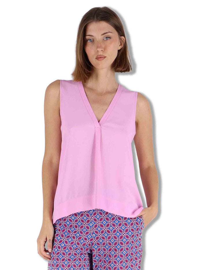 Top donna Fluid Crepe in seta rosa senza maniche maniche scollo a V JP554050672 32015 Maliparmi 