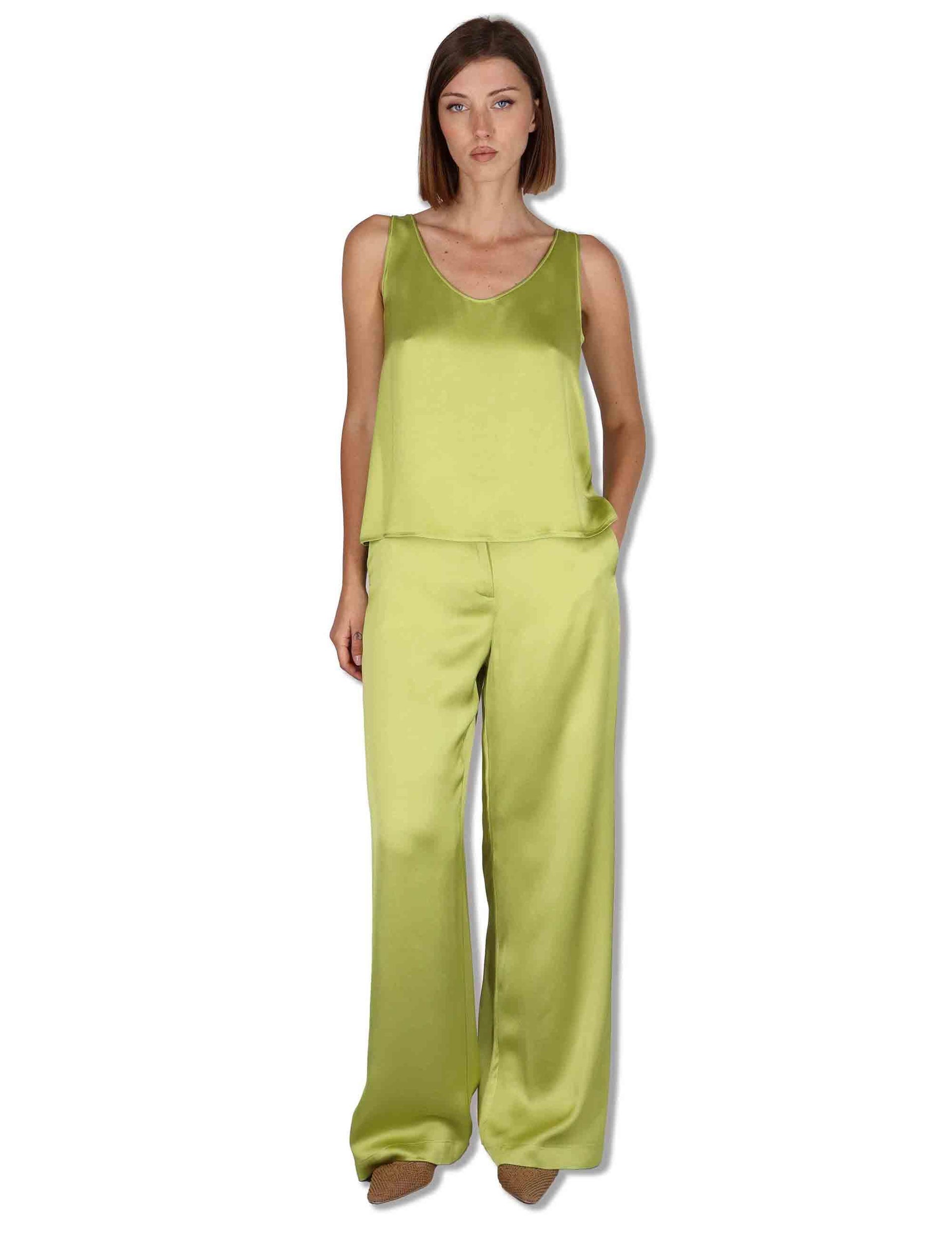 Top donna Shiny Cady in satin verde svasato con scollo posteriore JP556950631 60109 Maliparmi 