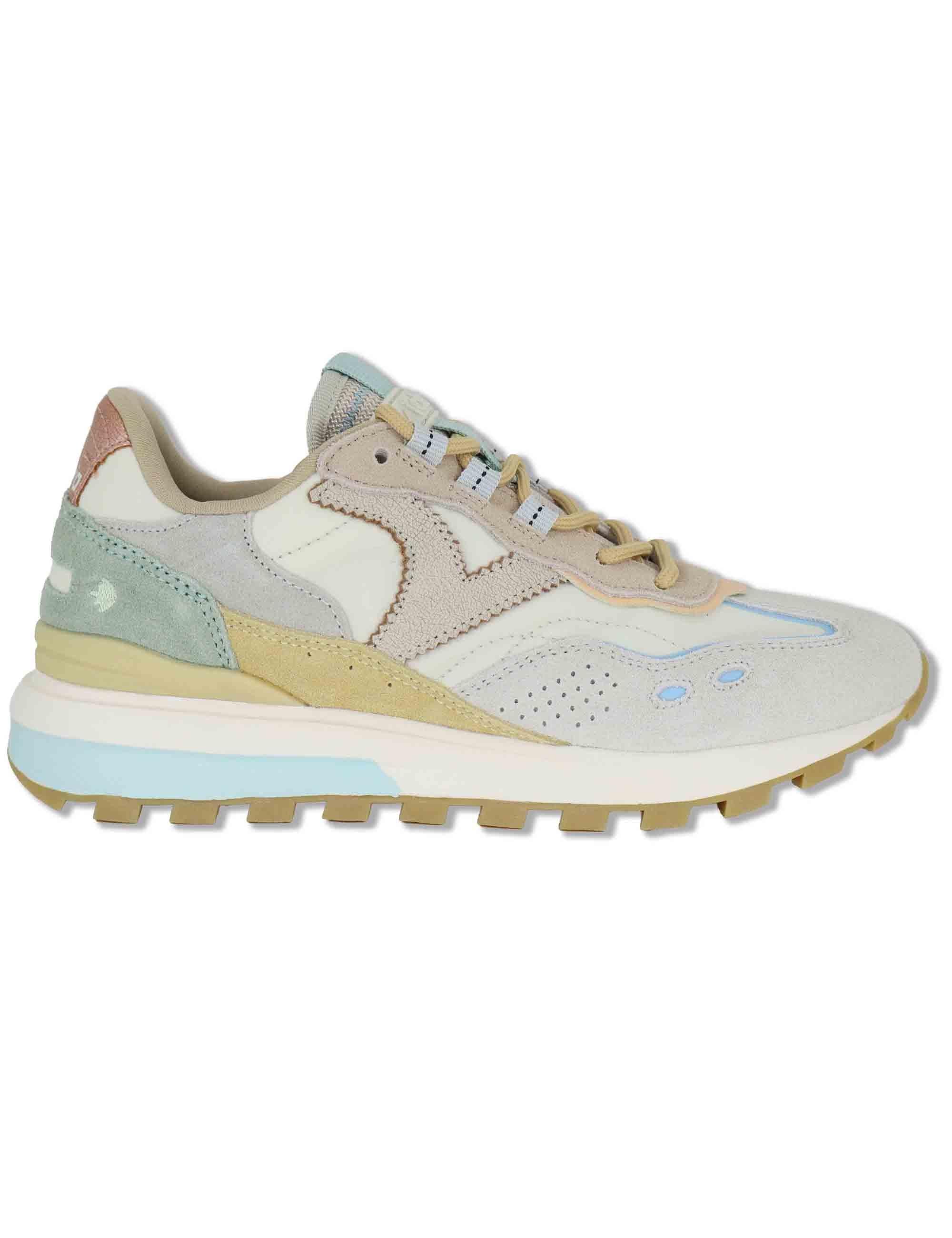 Sneakers donna Luna in pelle e camoscio beige con suola running 1156116 80_Beige Victoria 