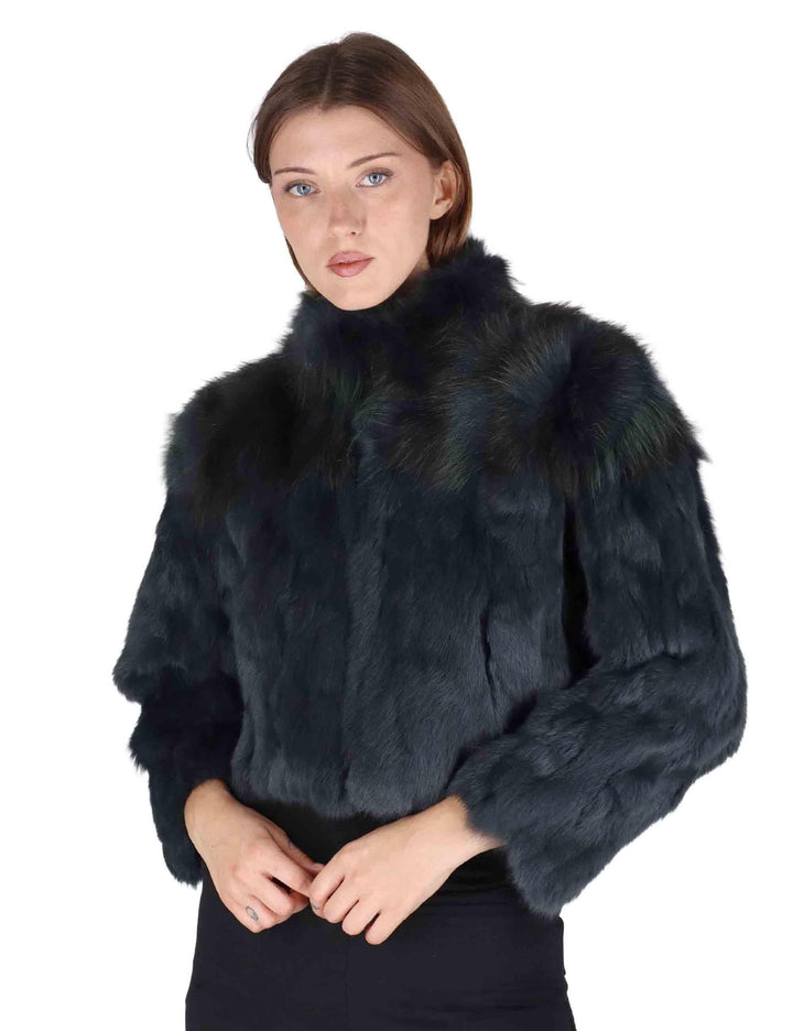 Giubbotti bomber corti donna in lapin blu con zipBomber corti in lapin blu SP24102 002 Spatarella 