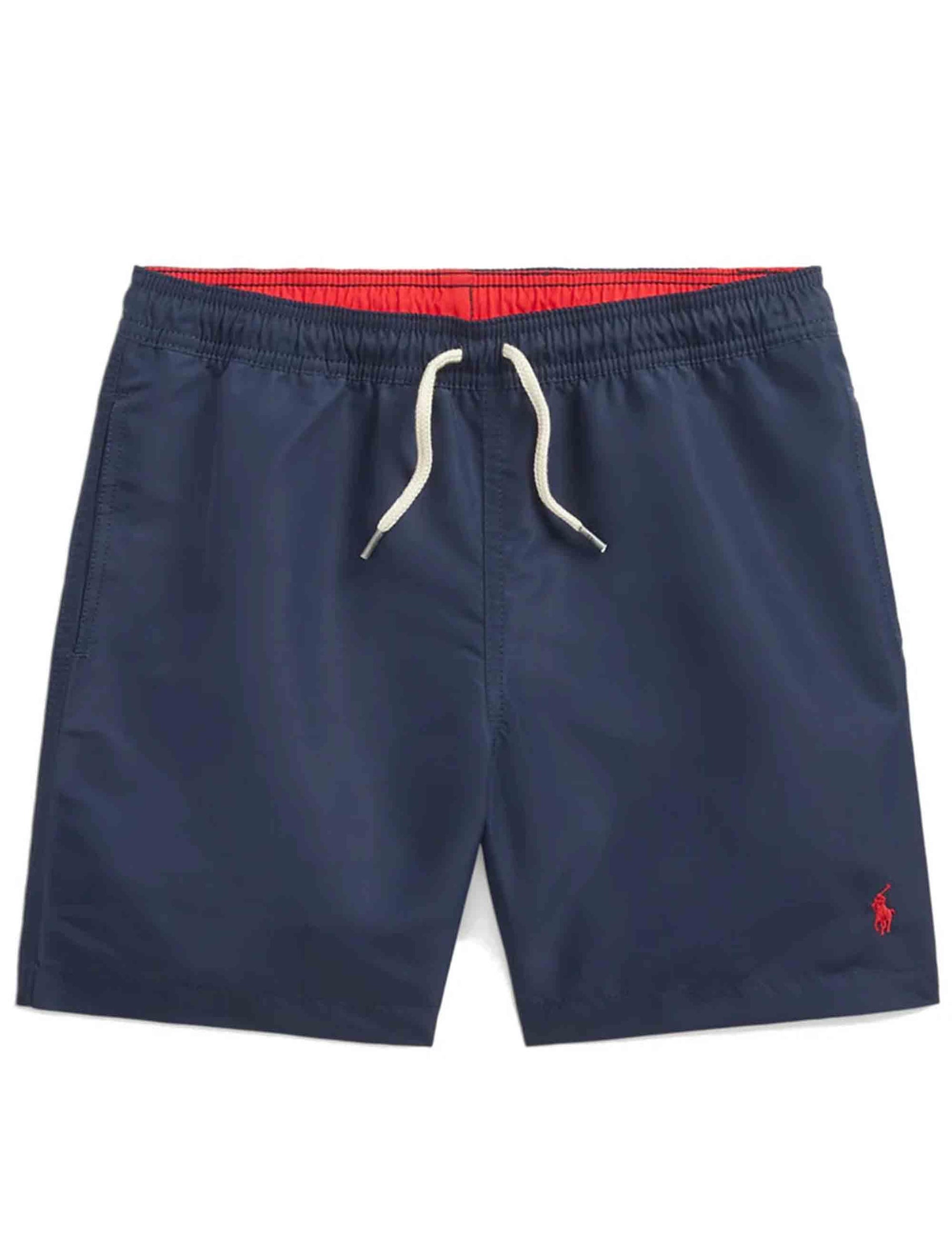 Costumi uomo pantaloncino traveler mid trunk in nylon blu con logo rosso 710907255 001 Polo Ralph Lauren 