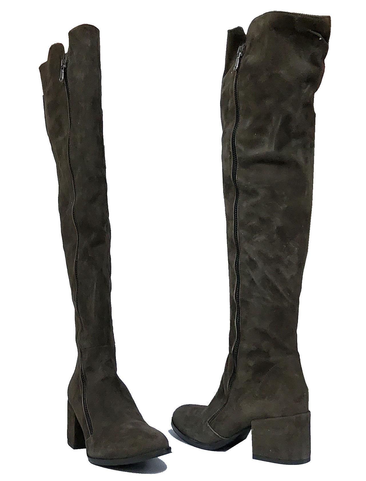 Calzature Donna Stivali In Camoscio Testa di Moro Con Doppia Zip e Tacco IN48 MORO Spatarella 